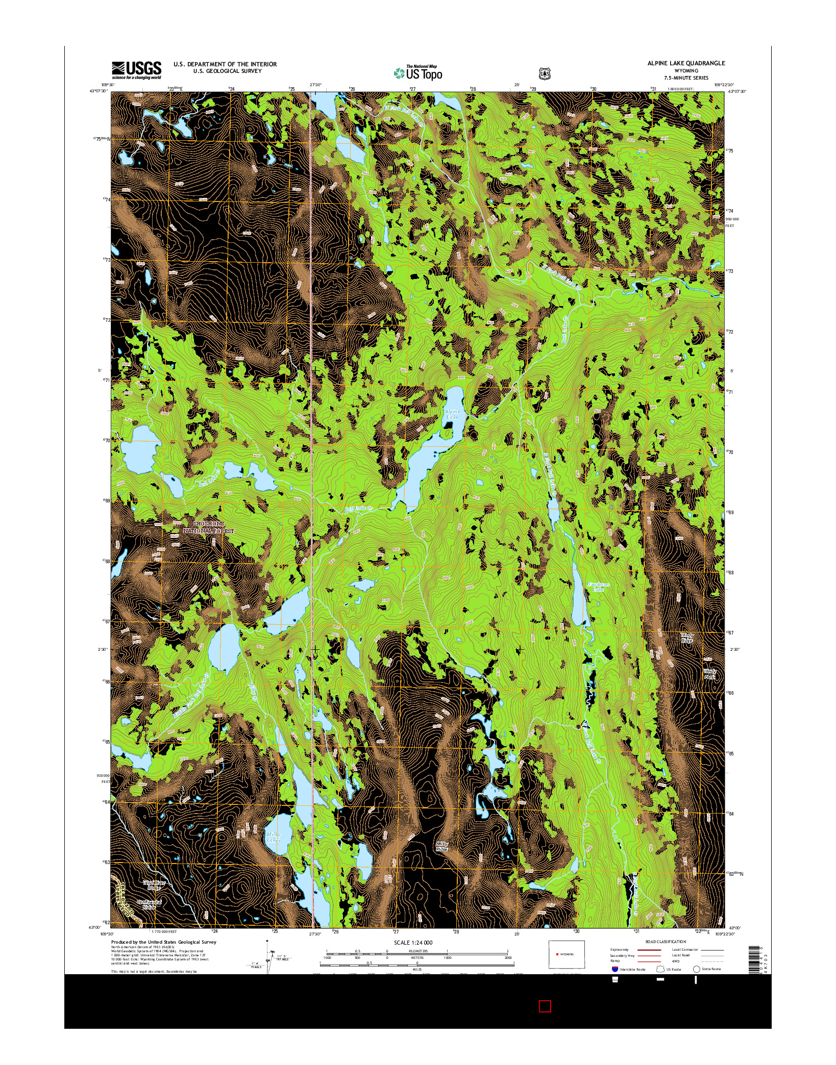 USGS US TOPO 7.5-MINUTE MAP FOR ALPINE LAKE, WY 2015
