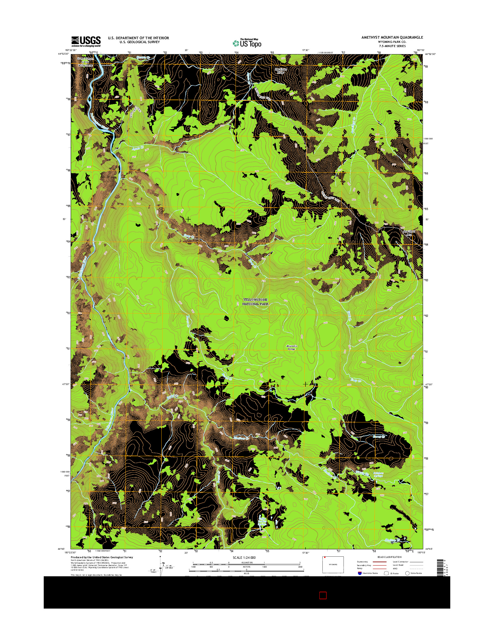 USGS US TOPO 7.5-MINUTE MAP FOR AMETHYST MOUNTAIN, WY 2015