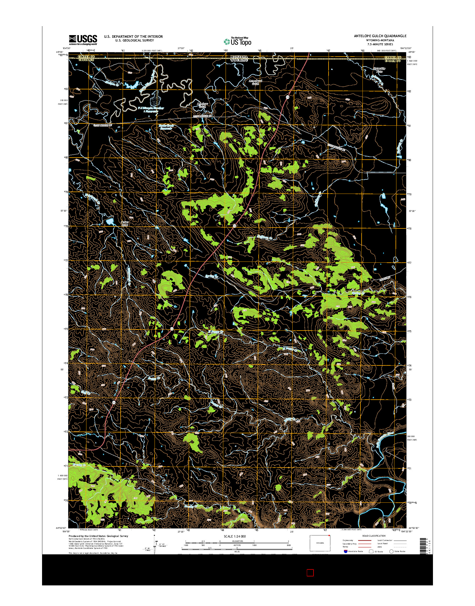 USGS US TOPO 7.5-MINUTE MAP FOR ANTELOPE GULCH, WY-MT 2015