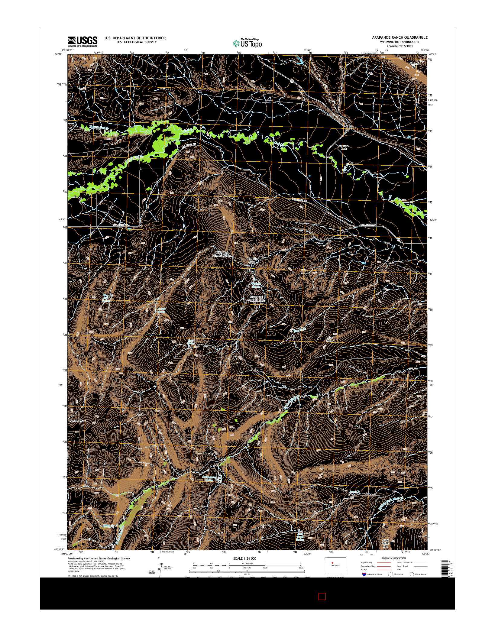 USGS US TOPO 7.5-MINUTE MAP FOR ARAPAHOE RANCH, WY 2015