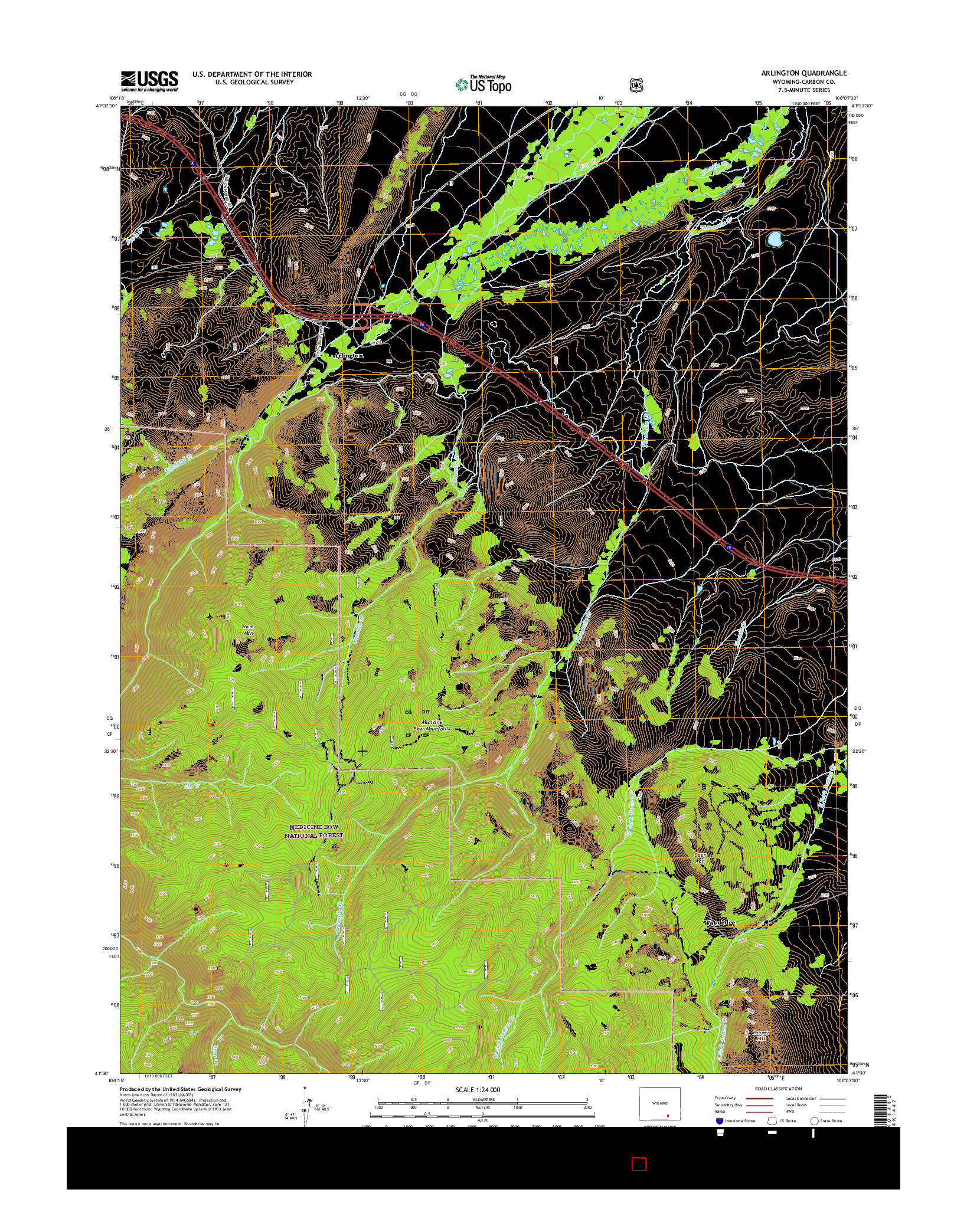 USGS US TOPO 7.5-MINUTE MAP FOR ARLINGTON, WY 2015