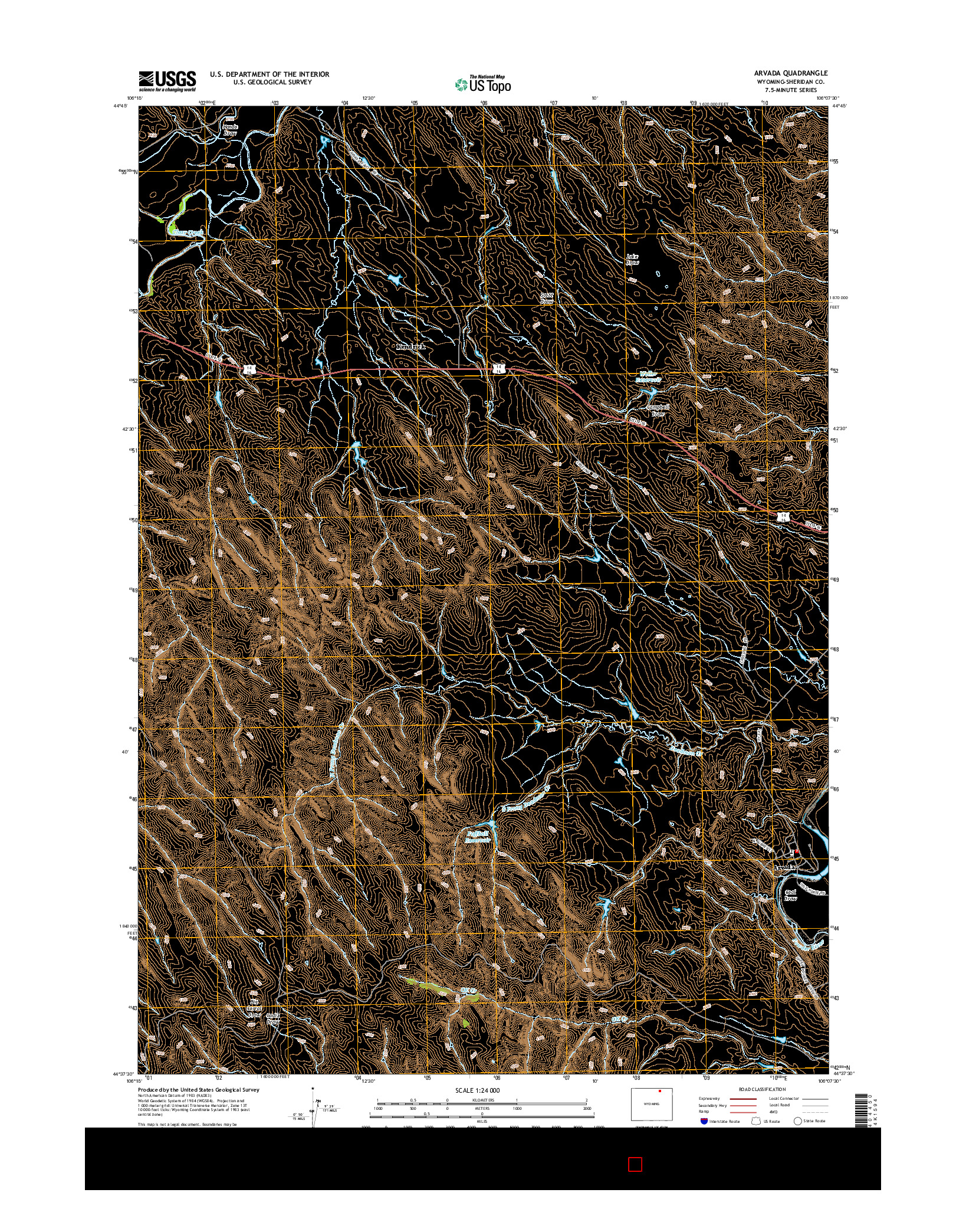 USGS US TOPO 7.5-MINUTE MAP FOR ARVADA, WY 2015