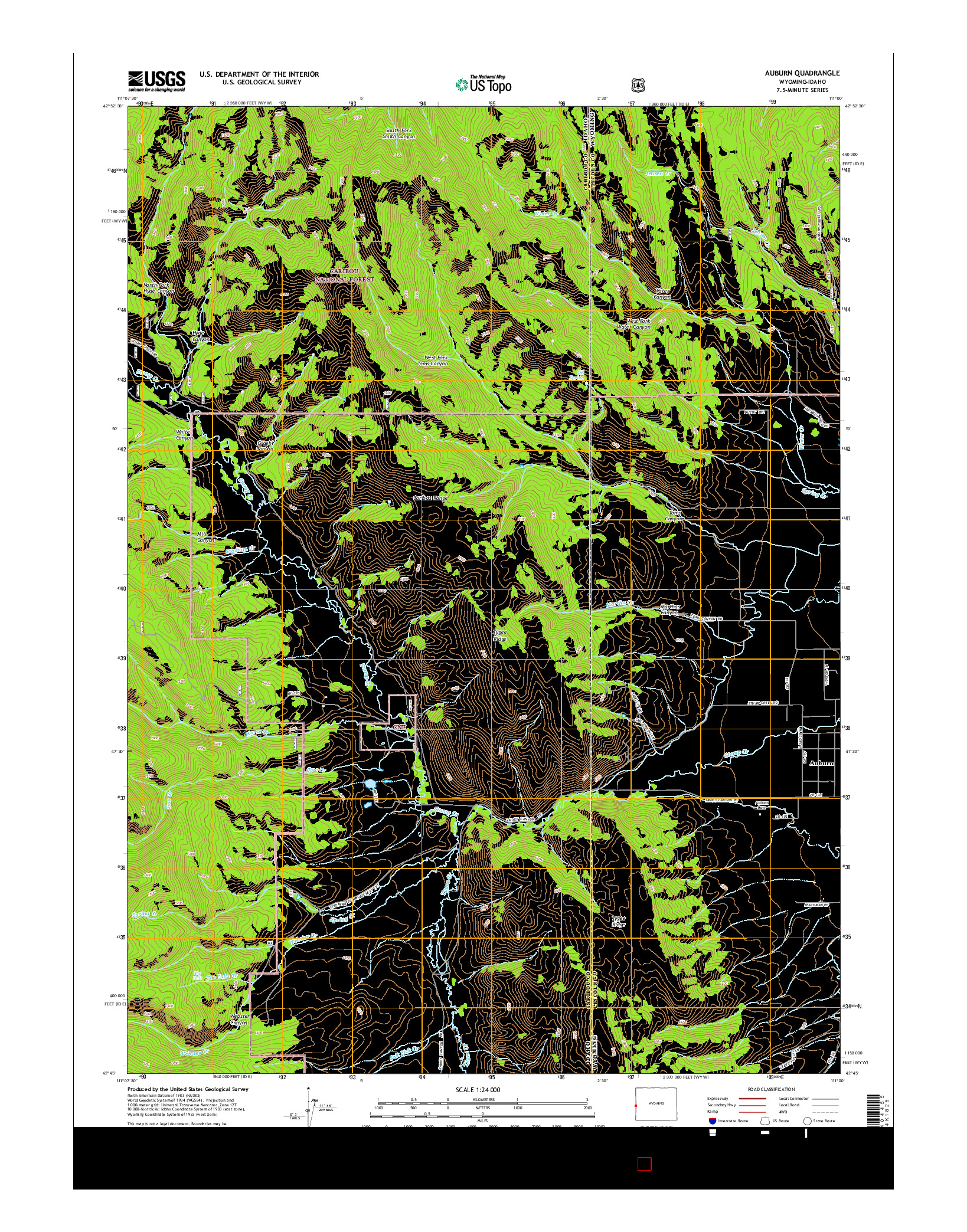 USGS US TOPO 7.5-MINUTE MAP FOR AUBURN, WY-ID 2015