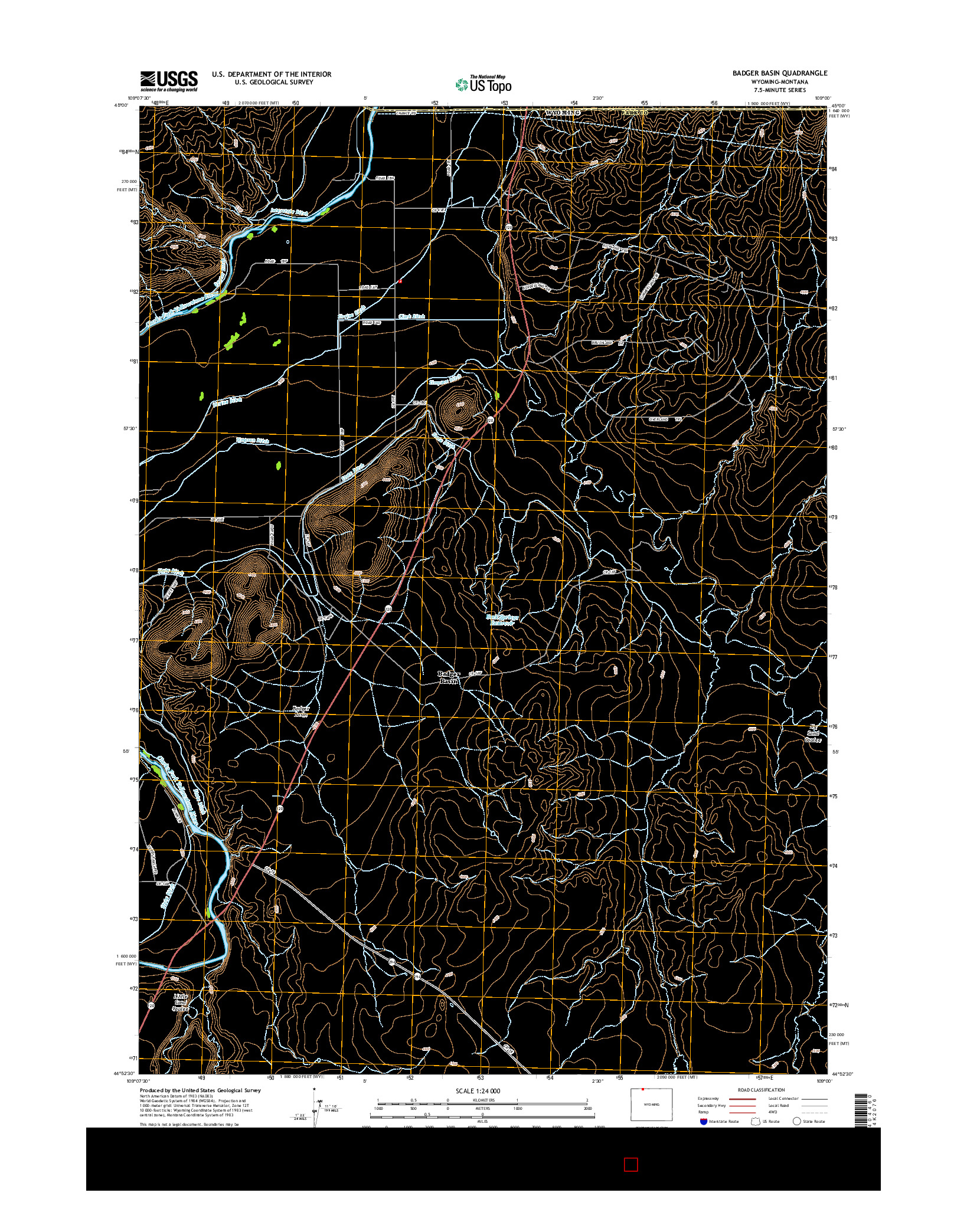 USGS US TOPO 7.5-MINUTE MAP FOR BADGER BASIN, WY-MT 2015