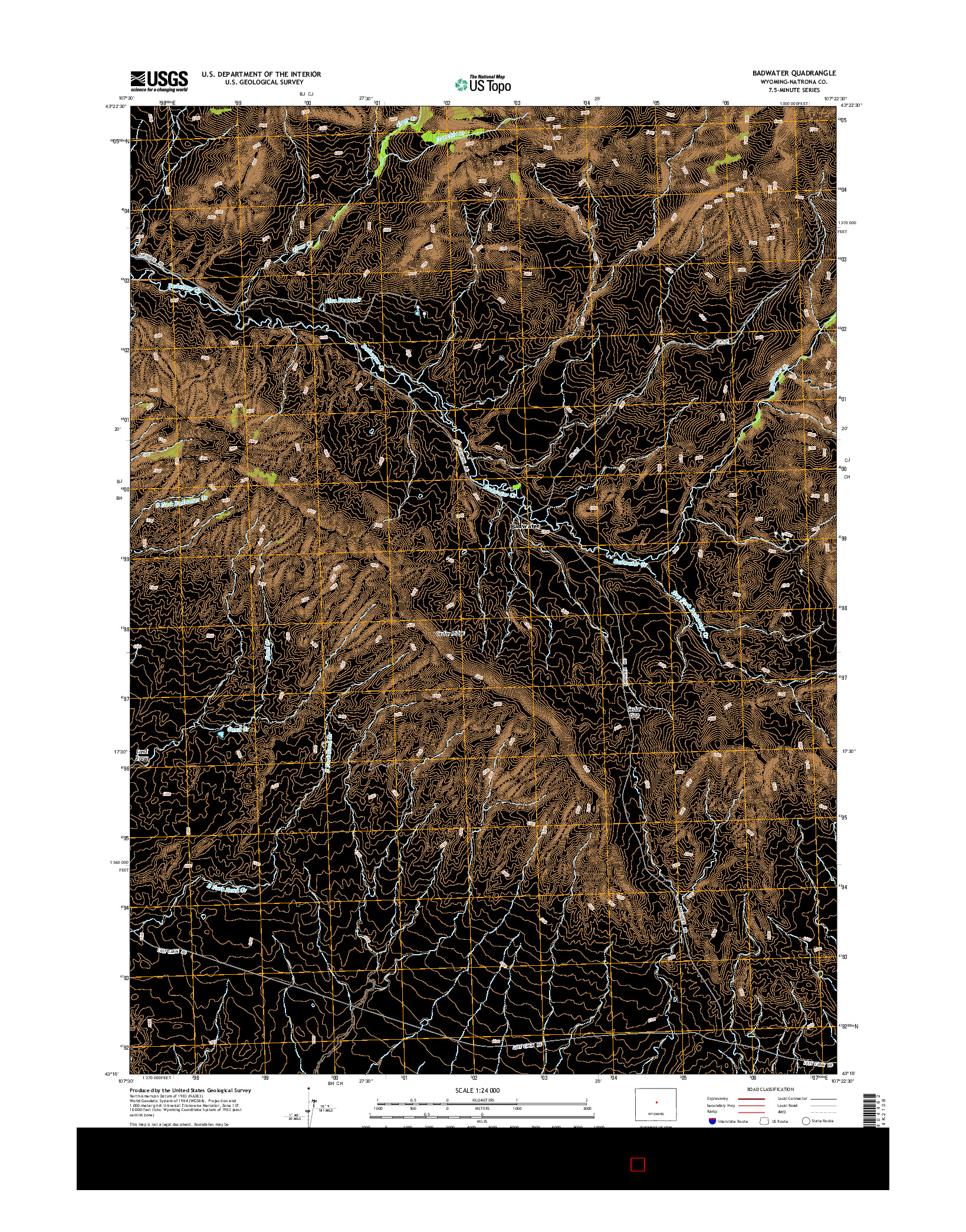 USGS US TOPO 7.5-MINUTE MAP FOR BADWATER, WY 2015