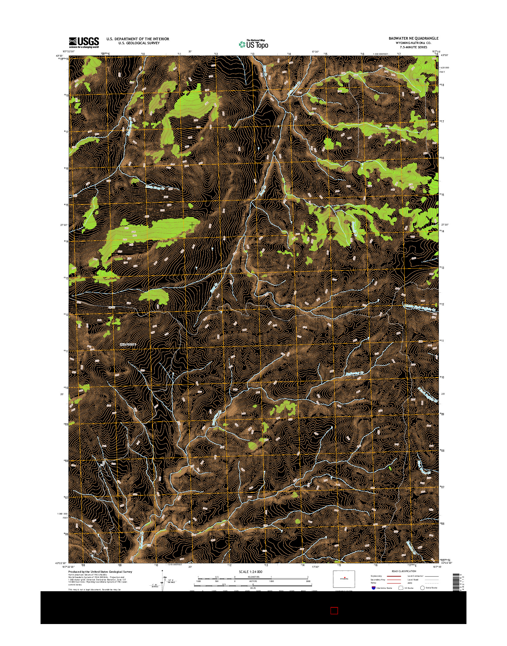 USGS US TOPO 7.5-MINUTE MAP FOR BADWATER NE, WY 2015