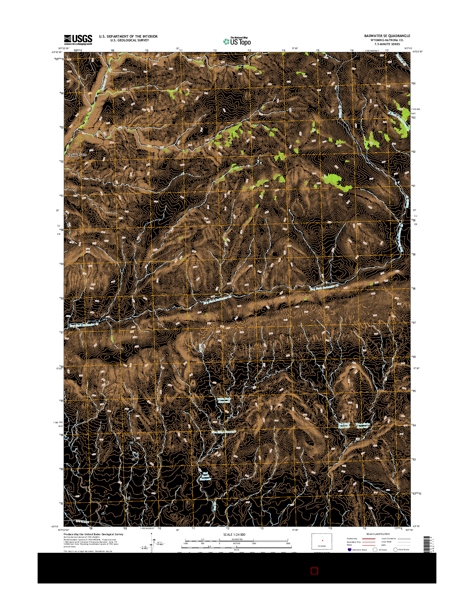 USGS US TOPO 7.5-MINUTE MAP FOR BADWATER SE, WY 2015