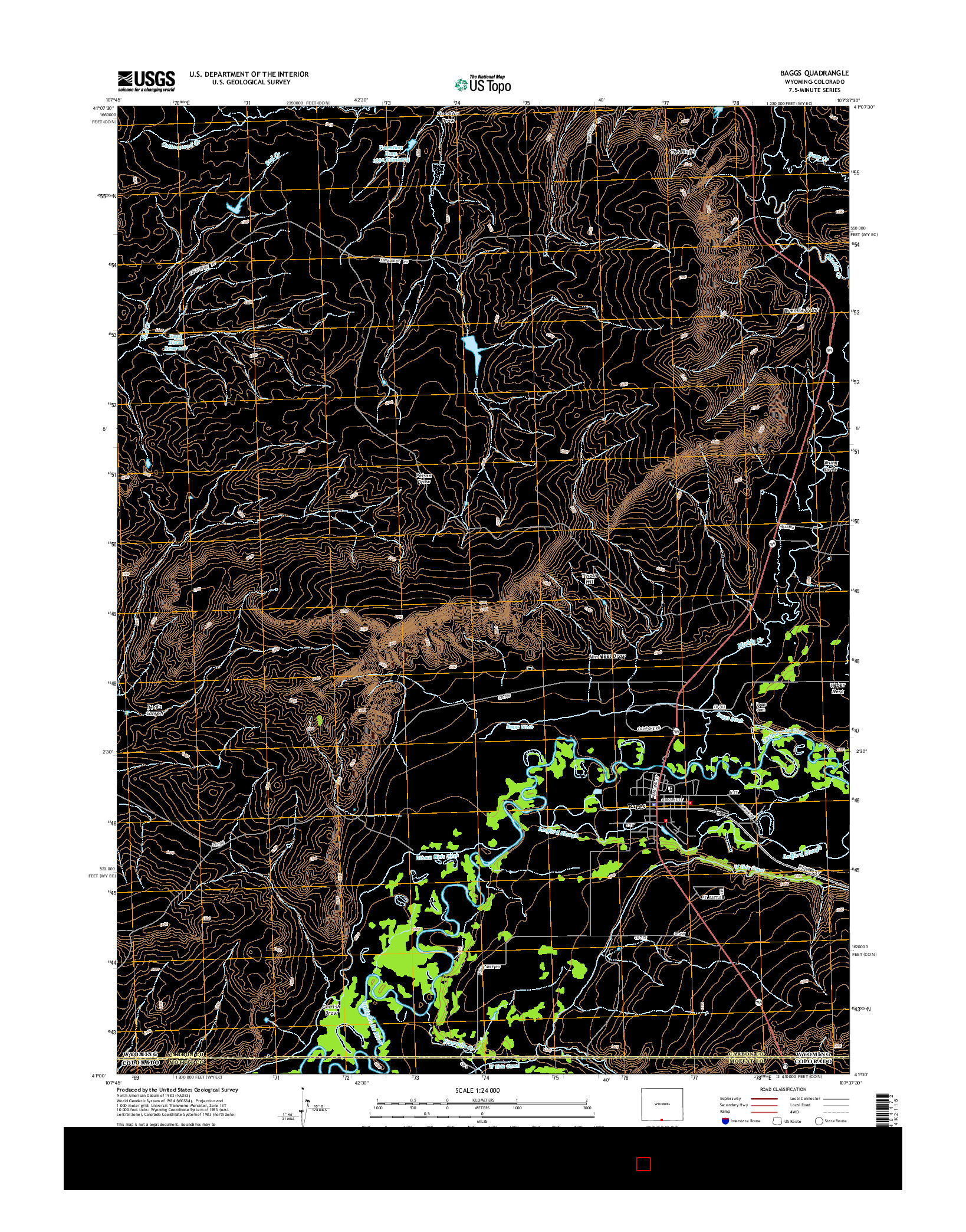 USGS US TOPO 7.5-MINUTE MAP FOR BAGGS, WY-CO 2015