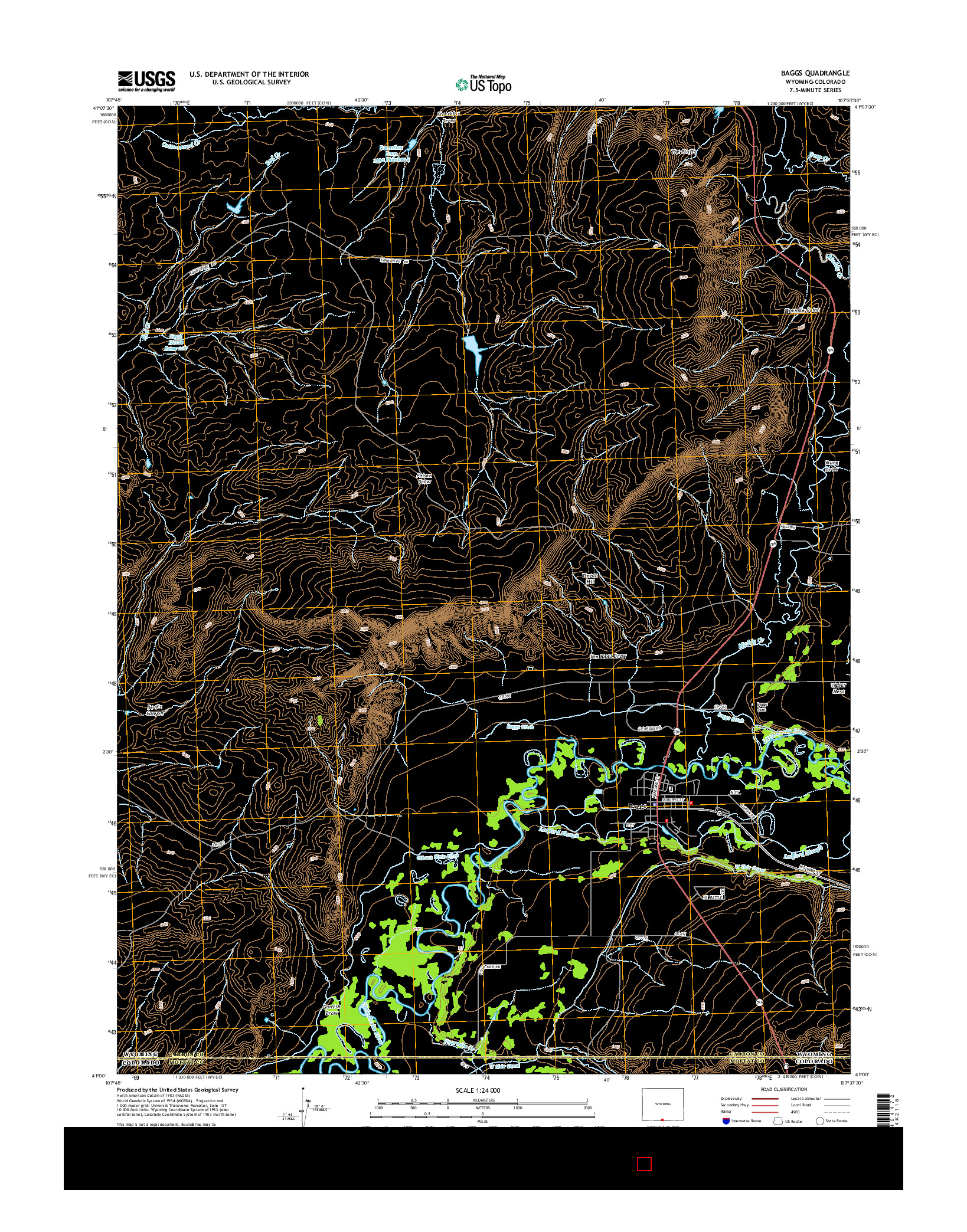 USGS US TOPO 7.5-MINUTE MAP FOR BAGGS, WY-CO 2015