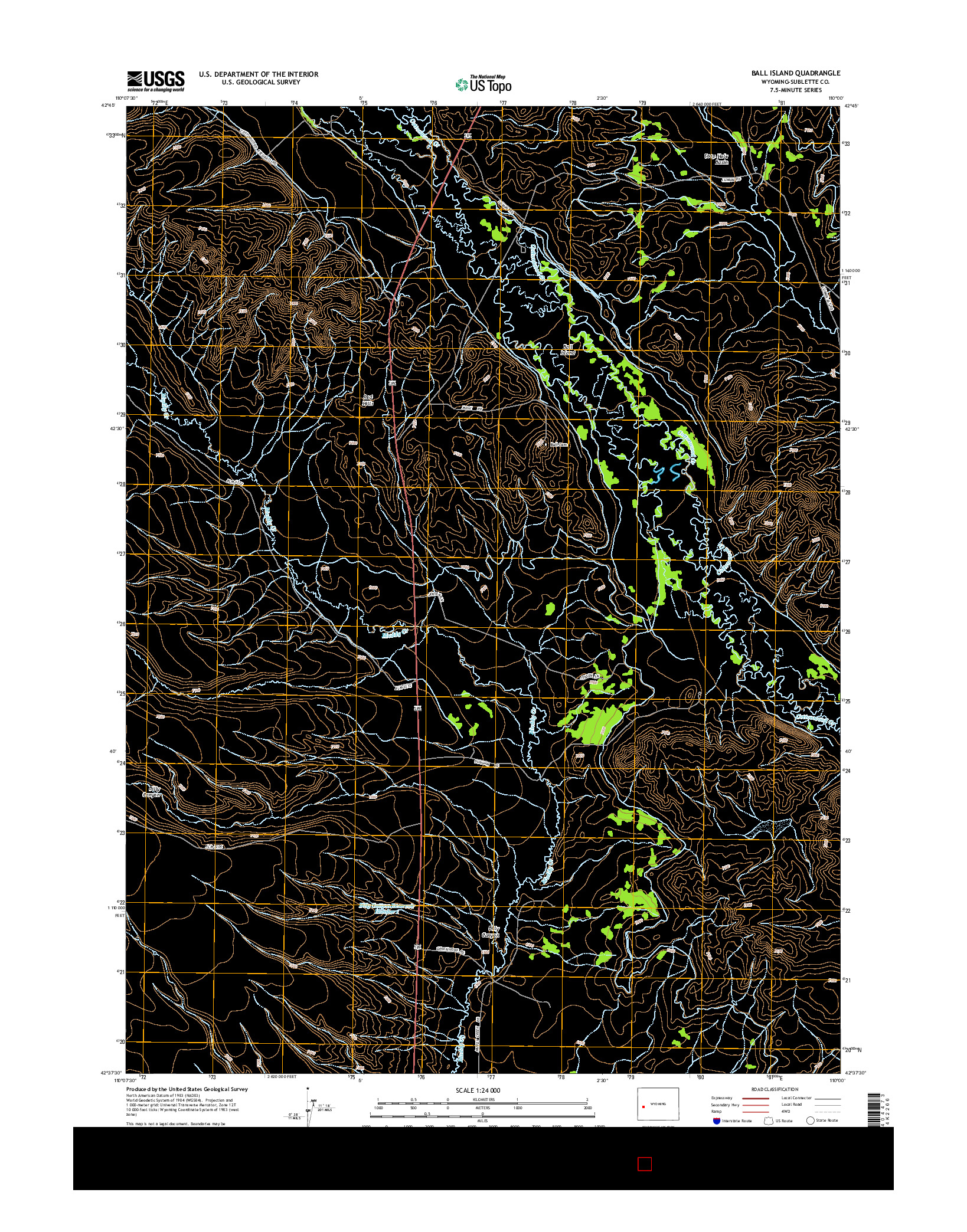 USGS US TOPO 7.5-MINUTE MAP FOR BALL ISLAND, WY 2015