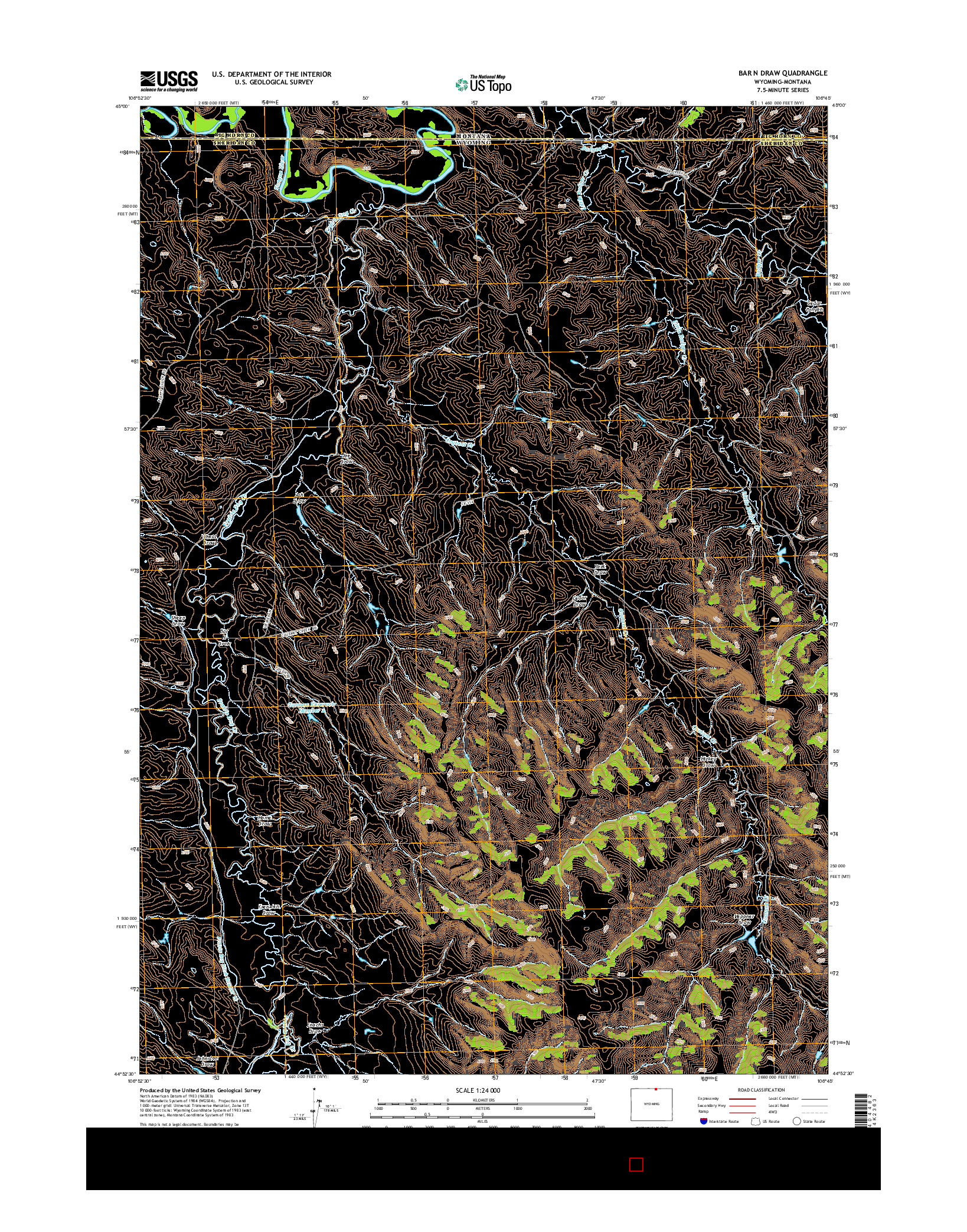 USGS US TOPO 7.5-MINUTE MAP FOR BAR N DRAW, WY-MT 2015
