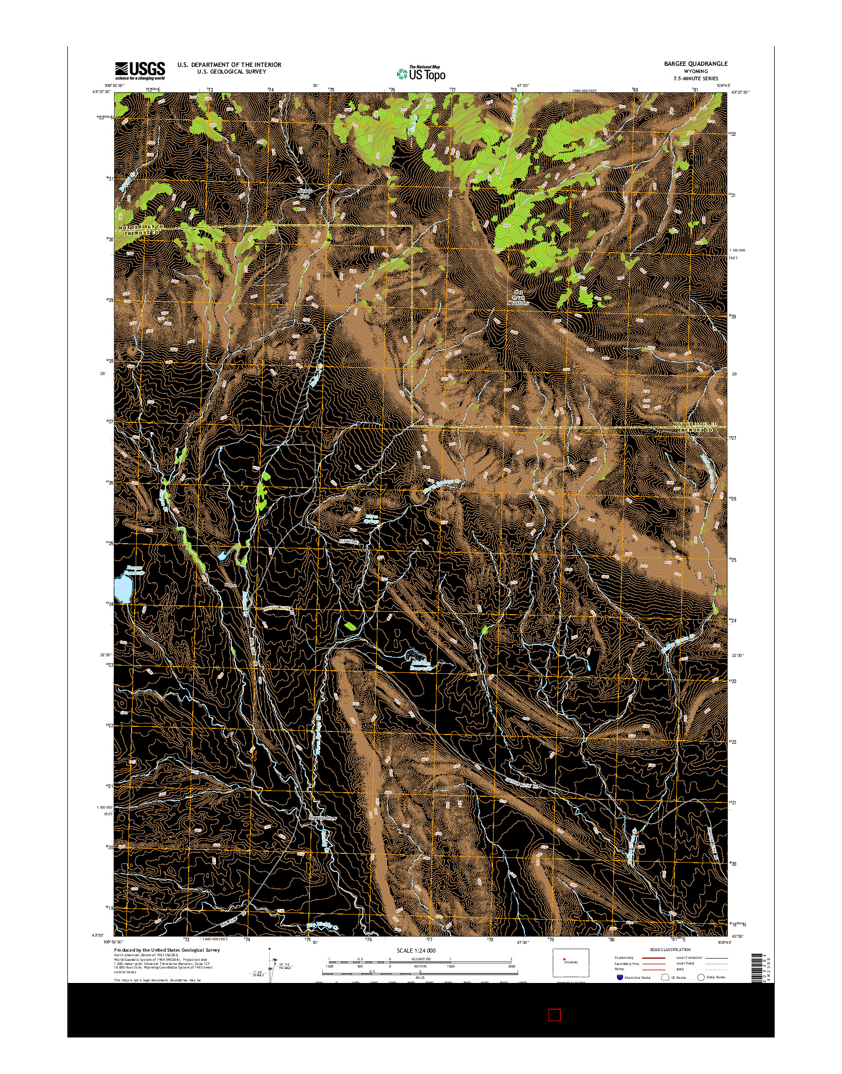 USGS US TOPO 7.5-MINUTE MAP FOR BARGEE, WY 2015