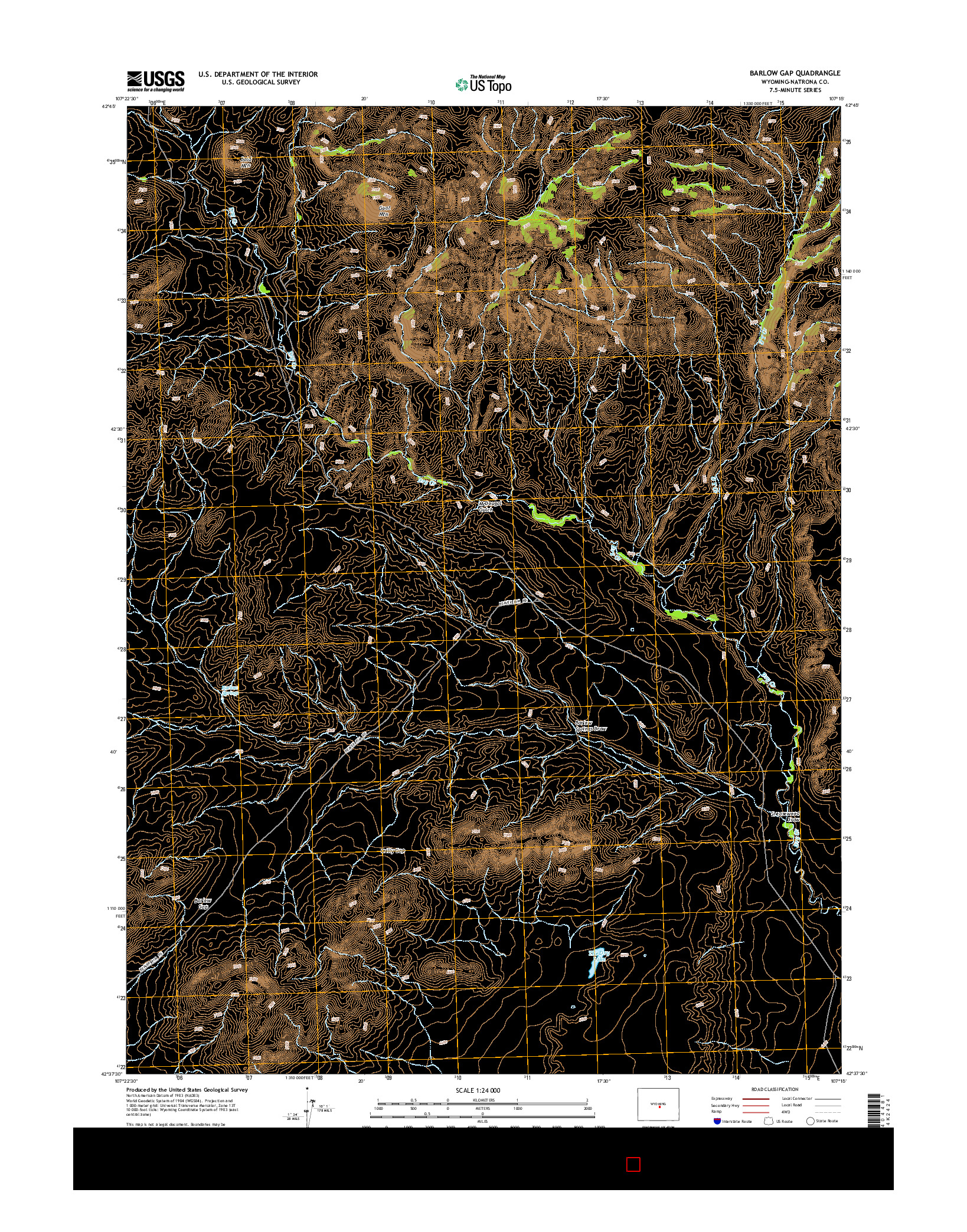 USGS US TOPO 7.5-MINUTE MAP FOR BARLOW GAP, WY 2015