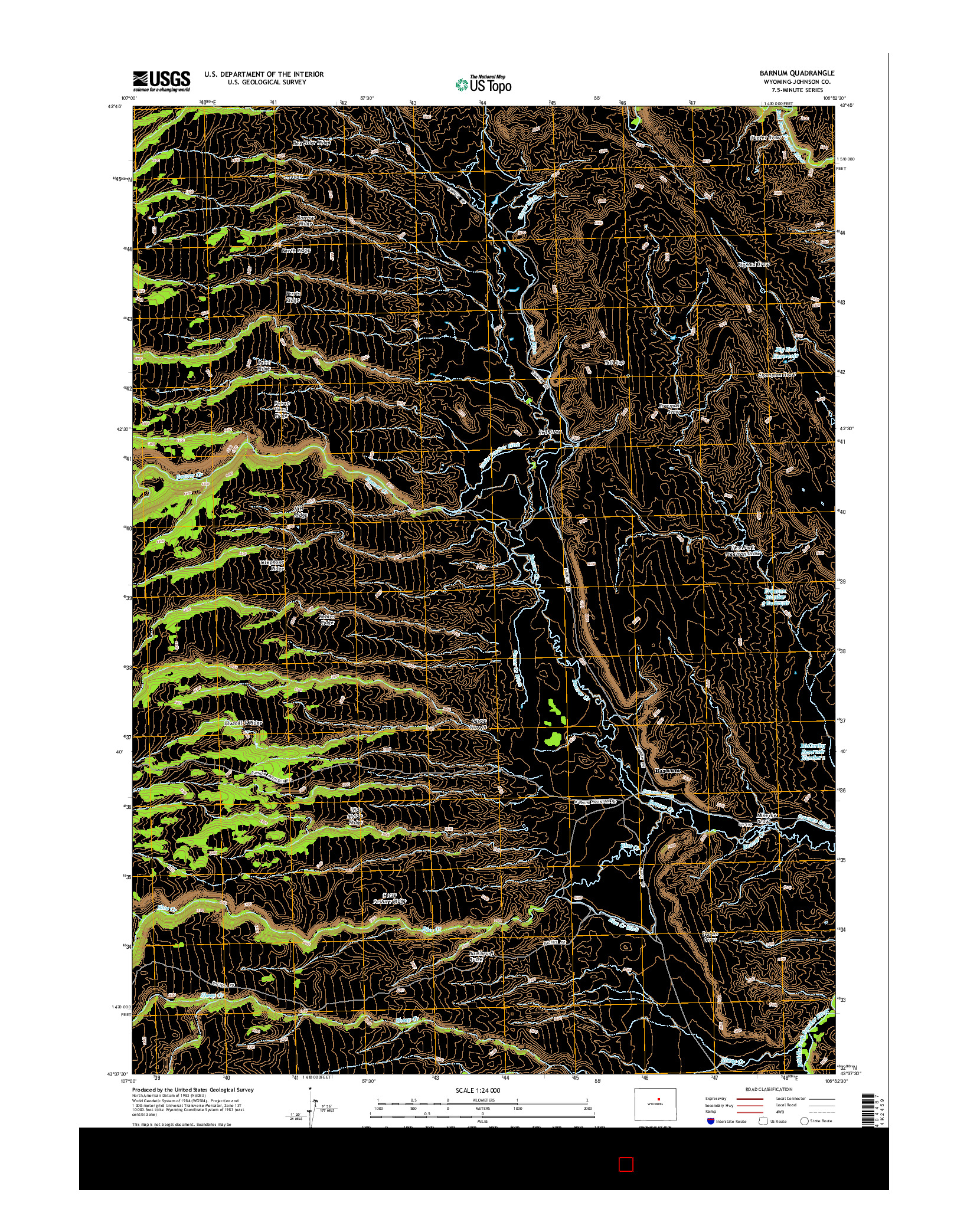USGS US TOPO 7.5-MINUTE MAP FOR BARNUM, WY 2015