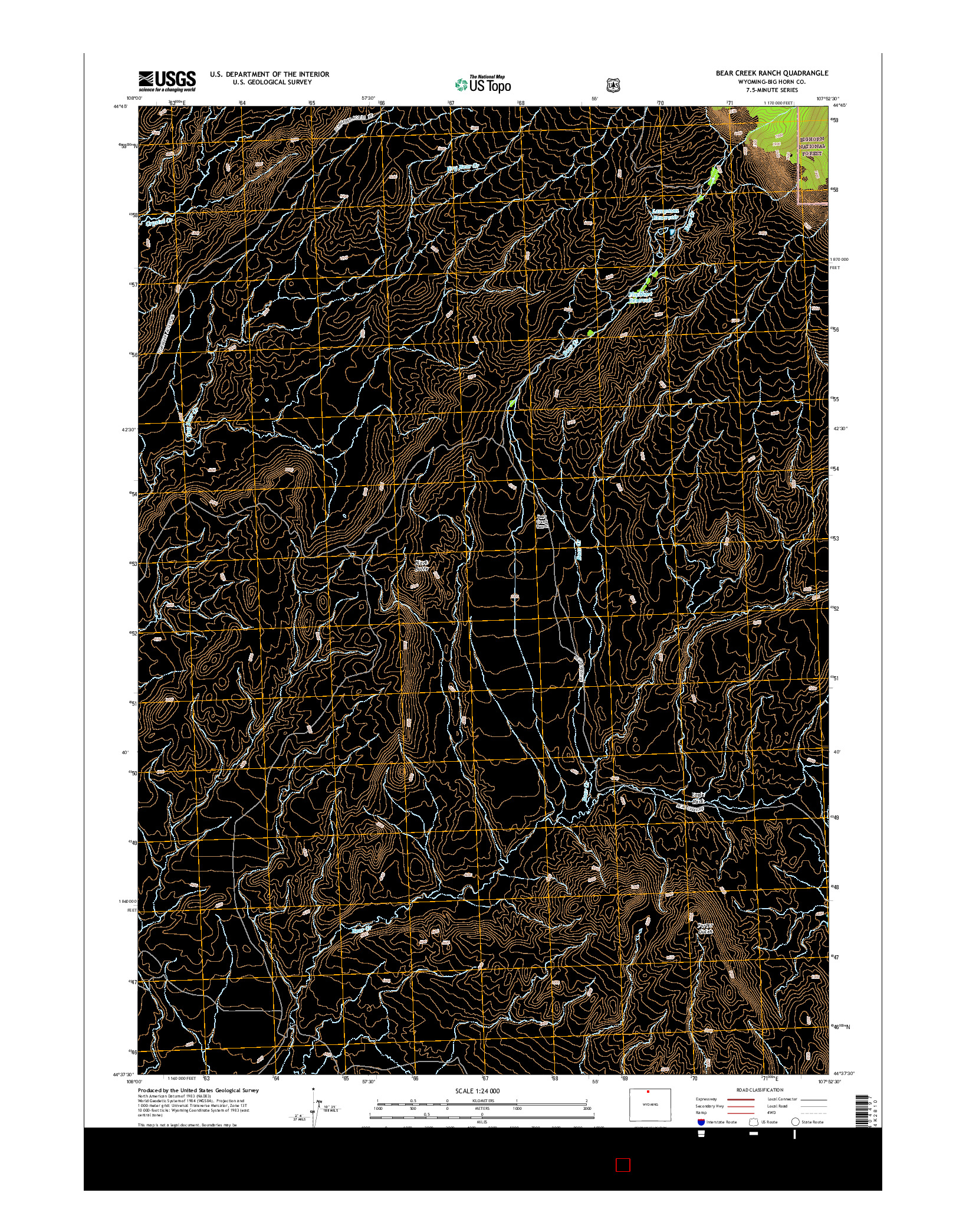USGS US TOPO 7.5-MINUTE MAP FOR BEAR CREEK RANCH, WY 2015