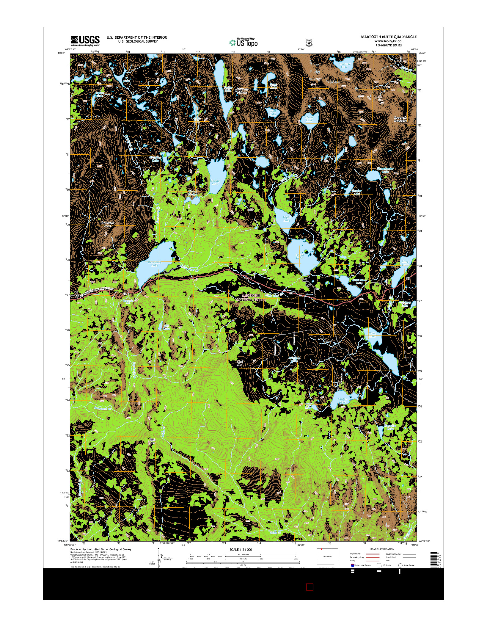 USGS US TOPO 7.5-MINUTE MAP FOR BEARTOOTH BUTTE, WY 2015