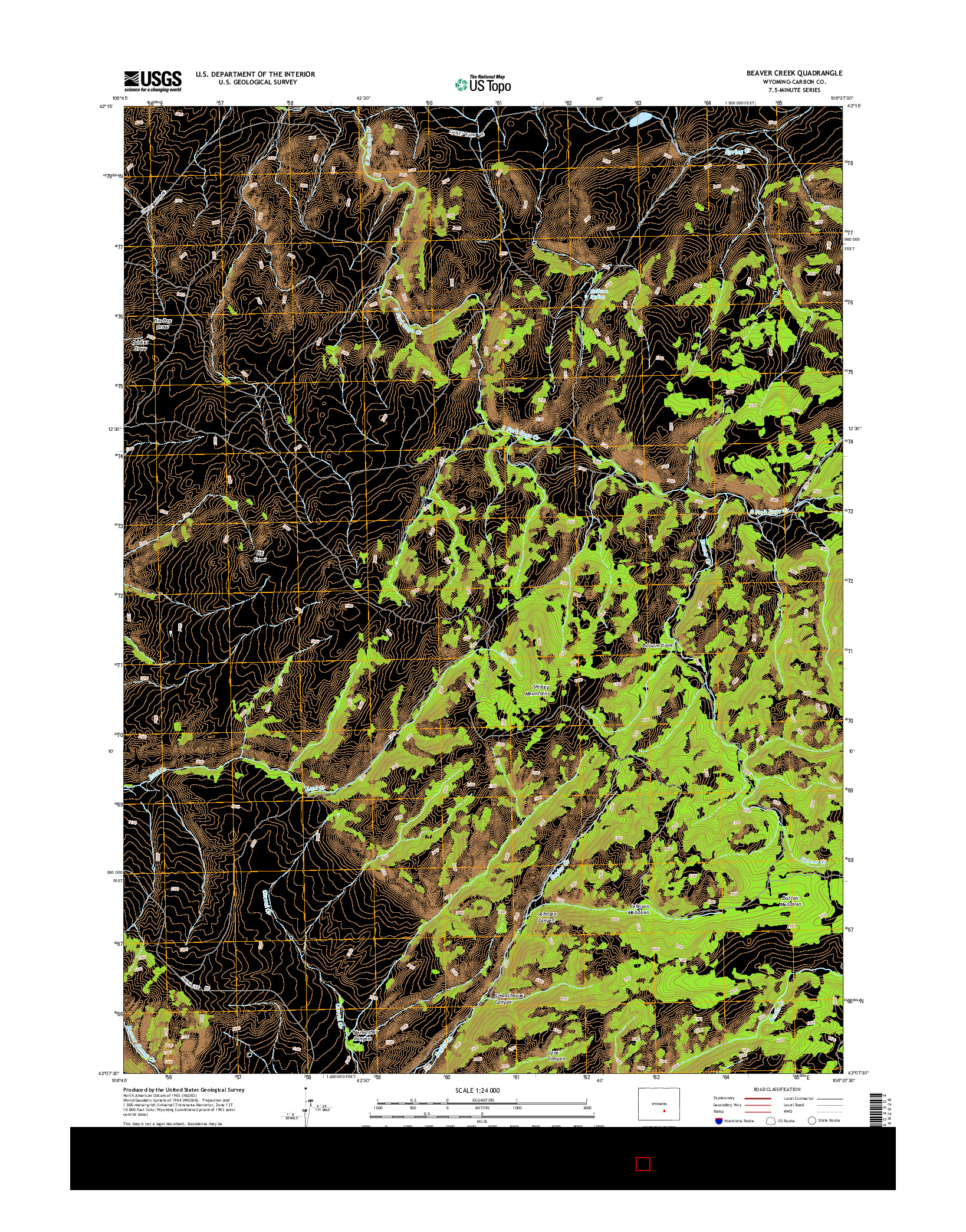 USGS US TOPO 7.5-MINUTE MAP FOR BEAVER CREEK, WY 2015