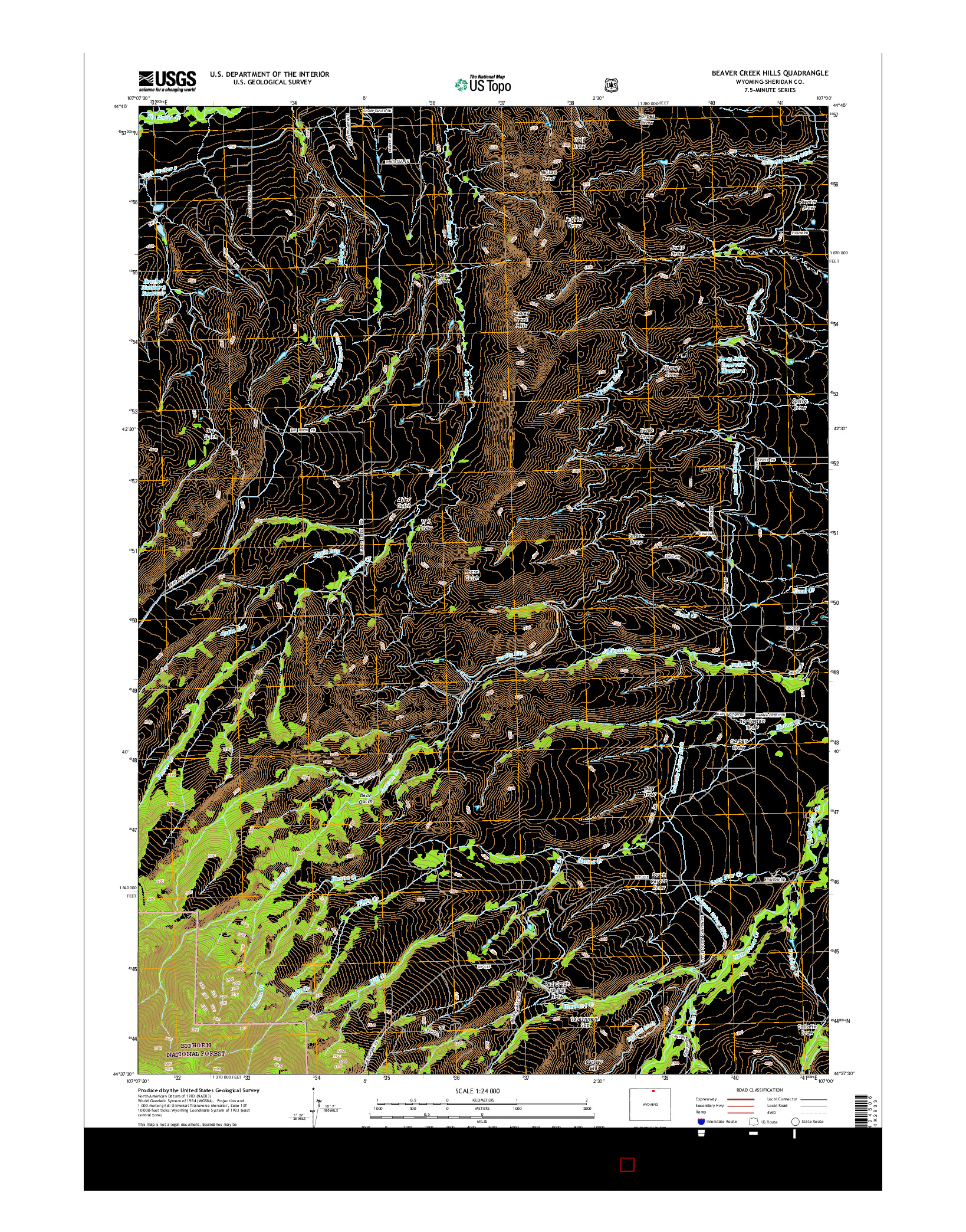 USGS US TOPO 7.5-MINUTE MAP FOR BEAVER CREEK HILLS, WY 2015