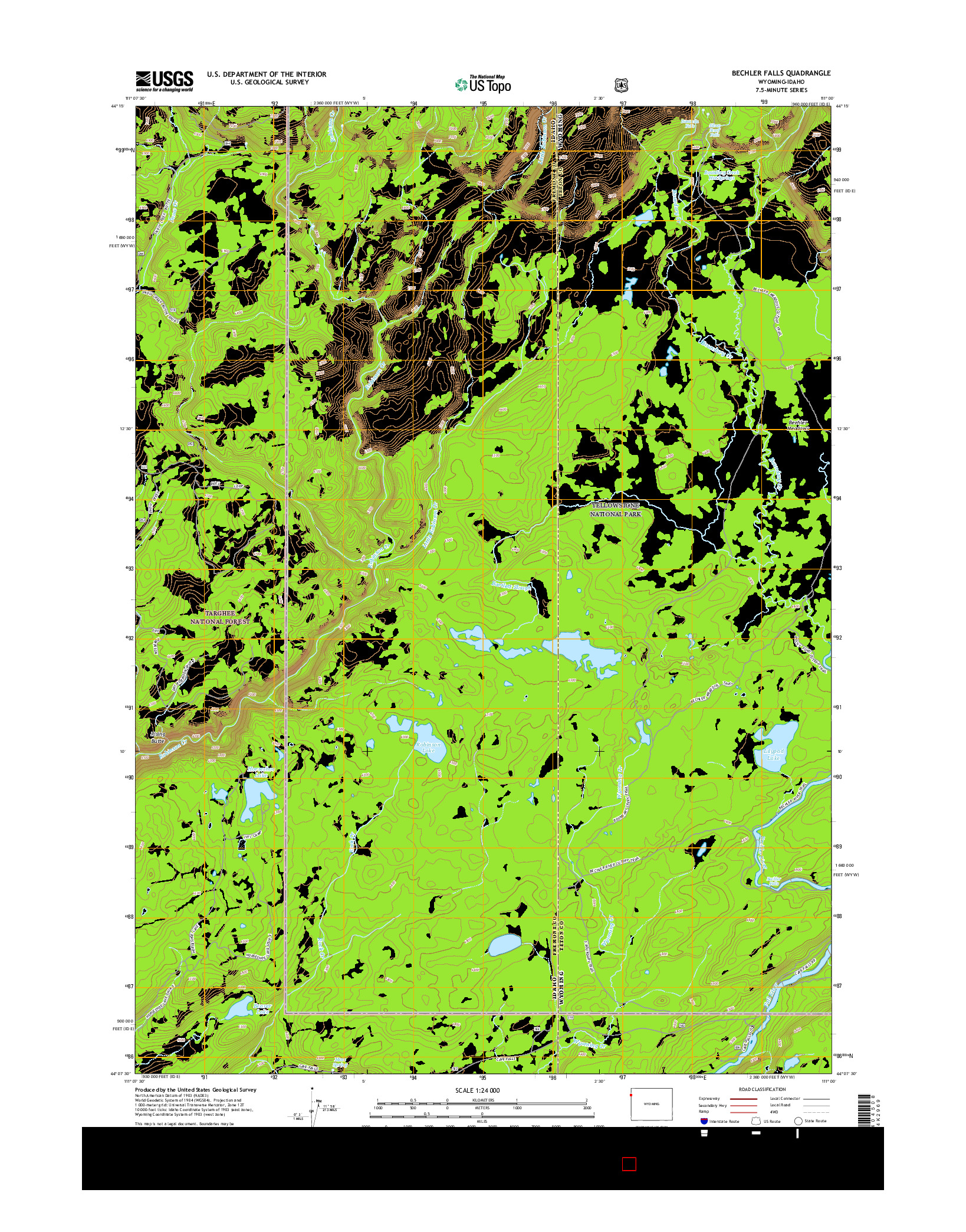 USGS US TOPO 7.5-MINUTE MAP FOR BECHLER FALLS, WY-ID 2015