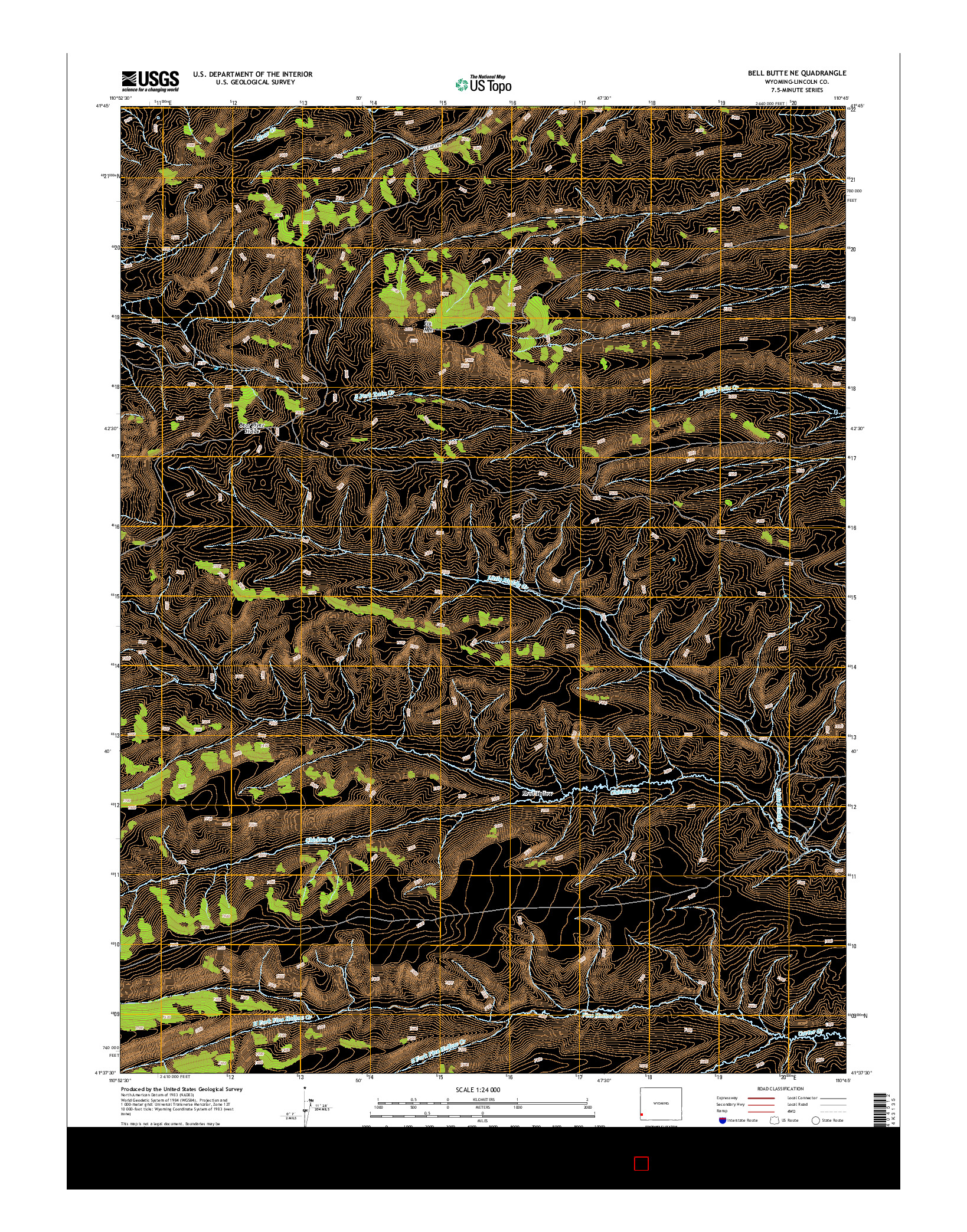 USGS US TOPO 7.5-MINUTE MAP FOR BELL BUTTE NE, WY 2015