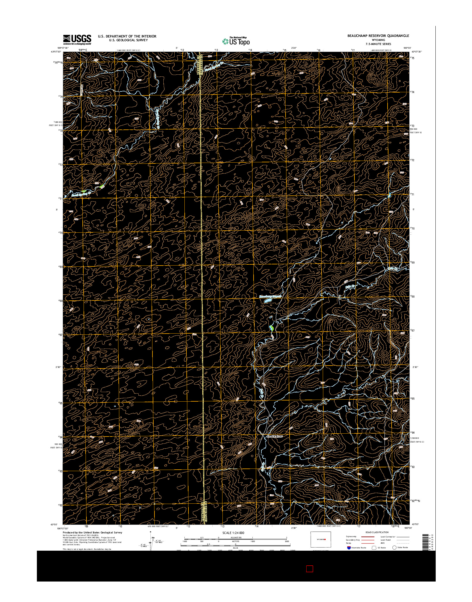 USGS US TOPO 7.5-MINUTE MAP FOR BEAUCHAMP RESERVOIR, WY 2015
