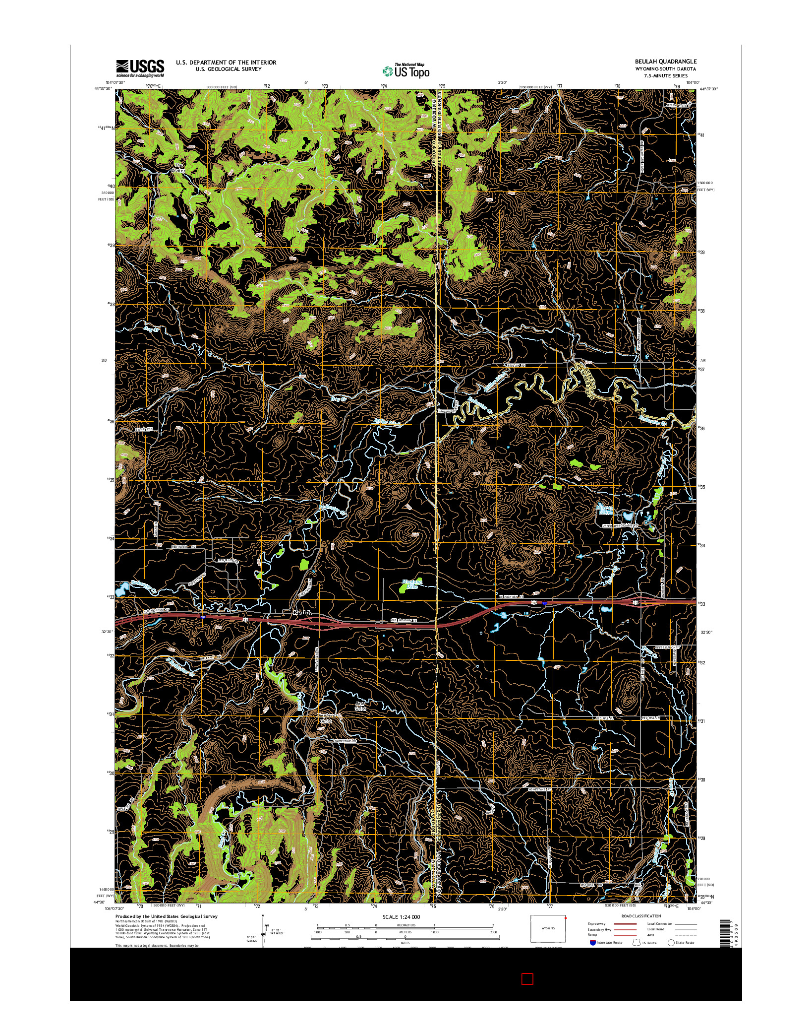 USGS US TOPO 7.5-MINUTE MAP FOR BEULAH, WY-SD 2015