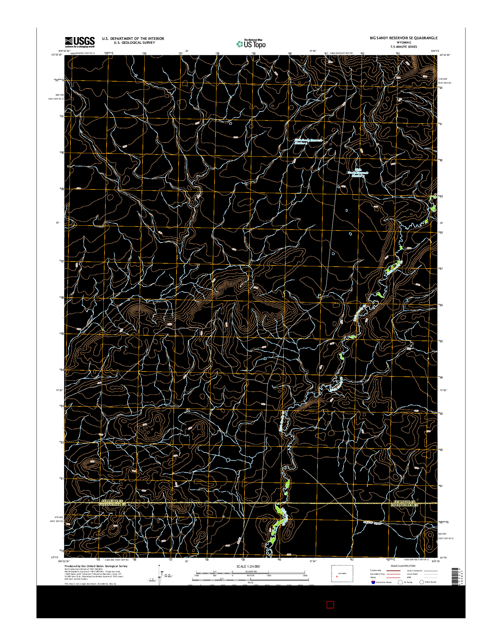 USGS US TOPO 7.5-MINUTE MAP FOR BIG SANDY RESERVOIR SE, WY 2015