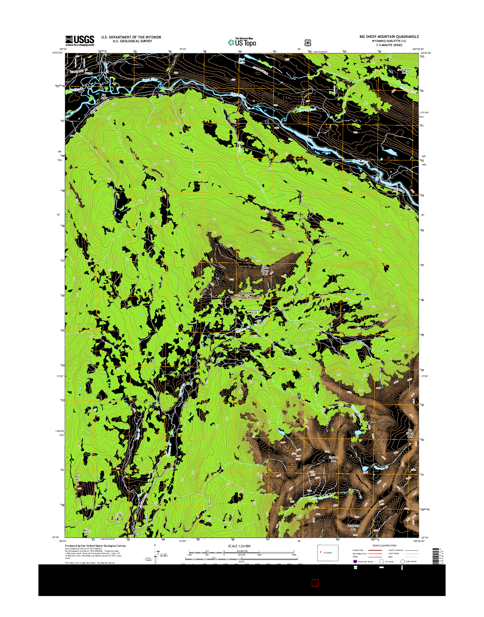 USGS US TOPO 7.5-MINUTE MAP FOR BIG SHEEP MOUNTAIN, WY 2015