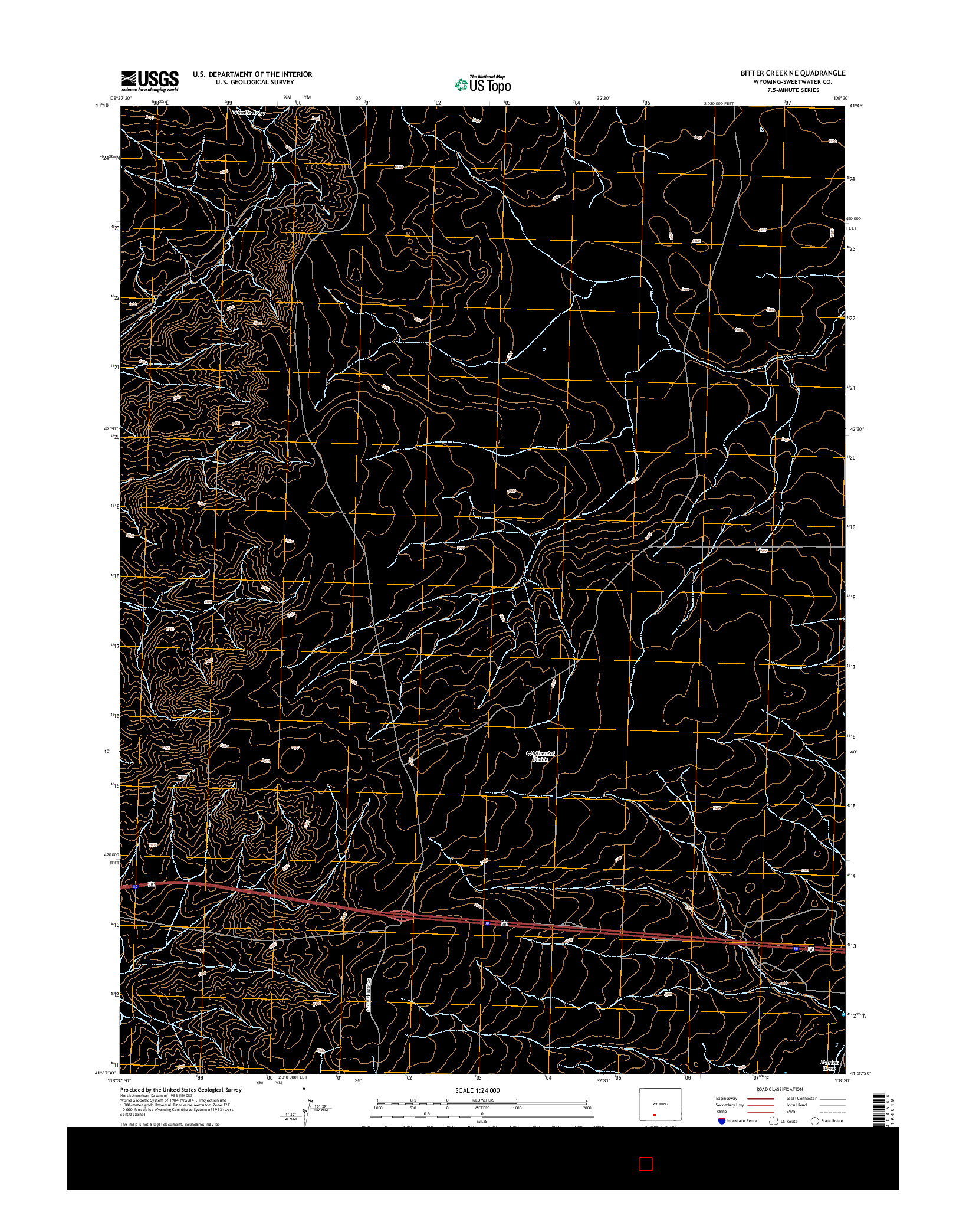 USGS US TOPO 7.5-MINUTE MAP FOR BITTER CREEK NE, WY 2015