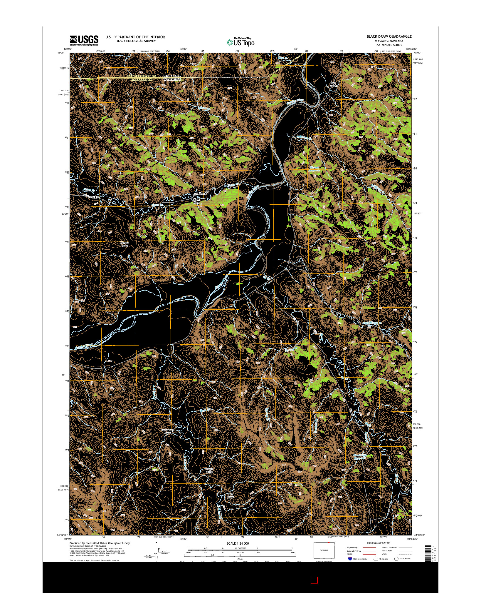 USGS US TOPO 7.5-MINUTE MAP FOR BLACK DRAW, WY-MT 2015