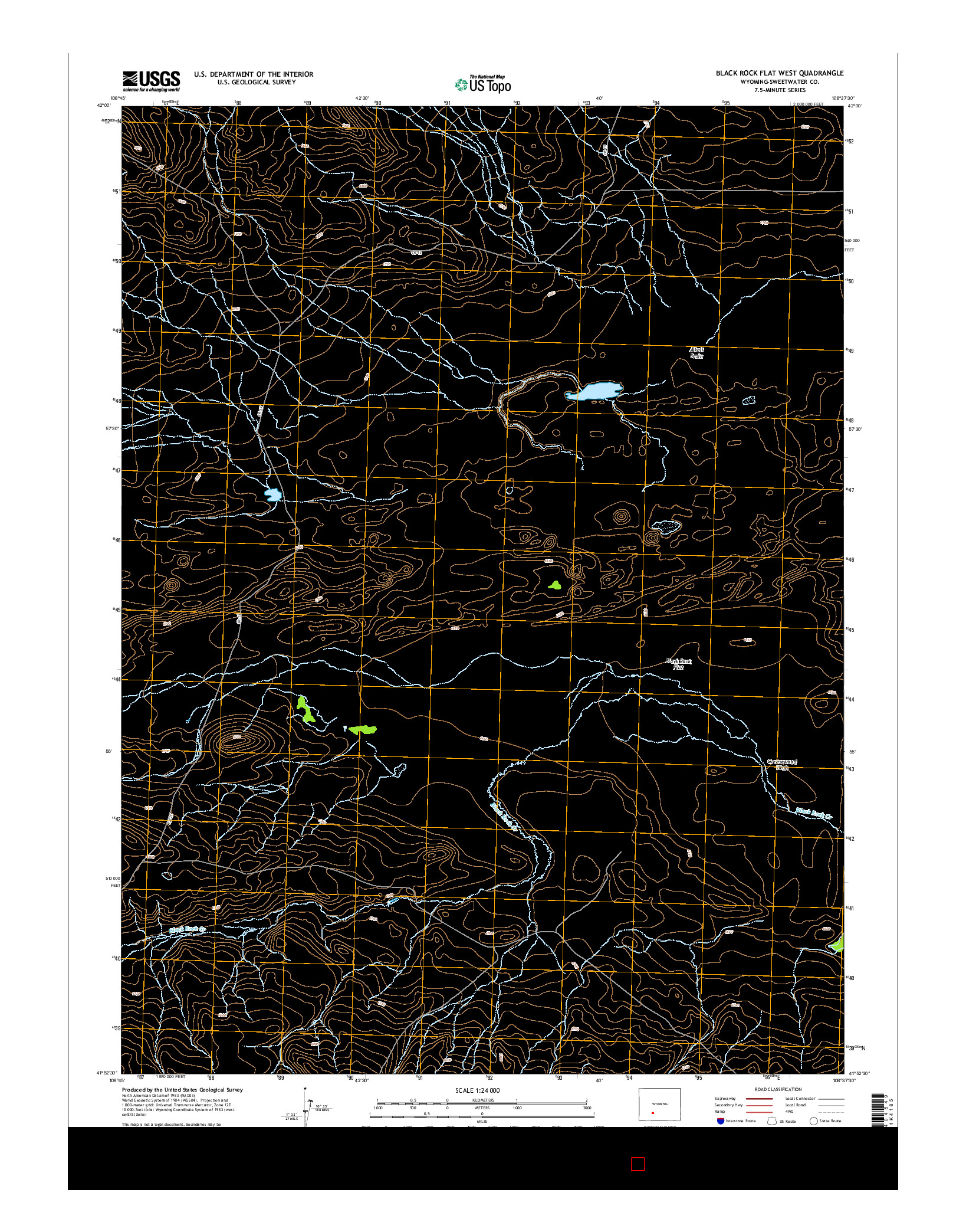 USGS US TOPO 7.5-MINUTE MAP FOR BLACK ROCK FLAT WEST, WY 2015