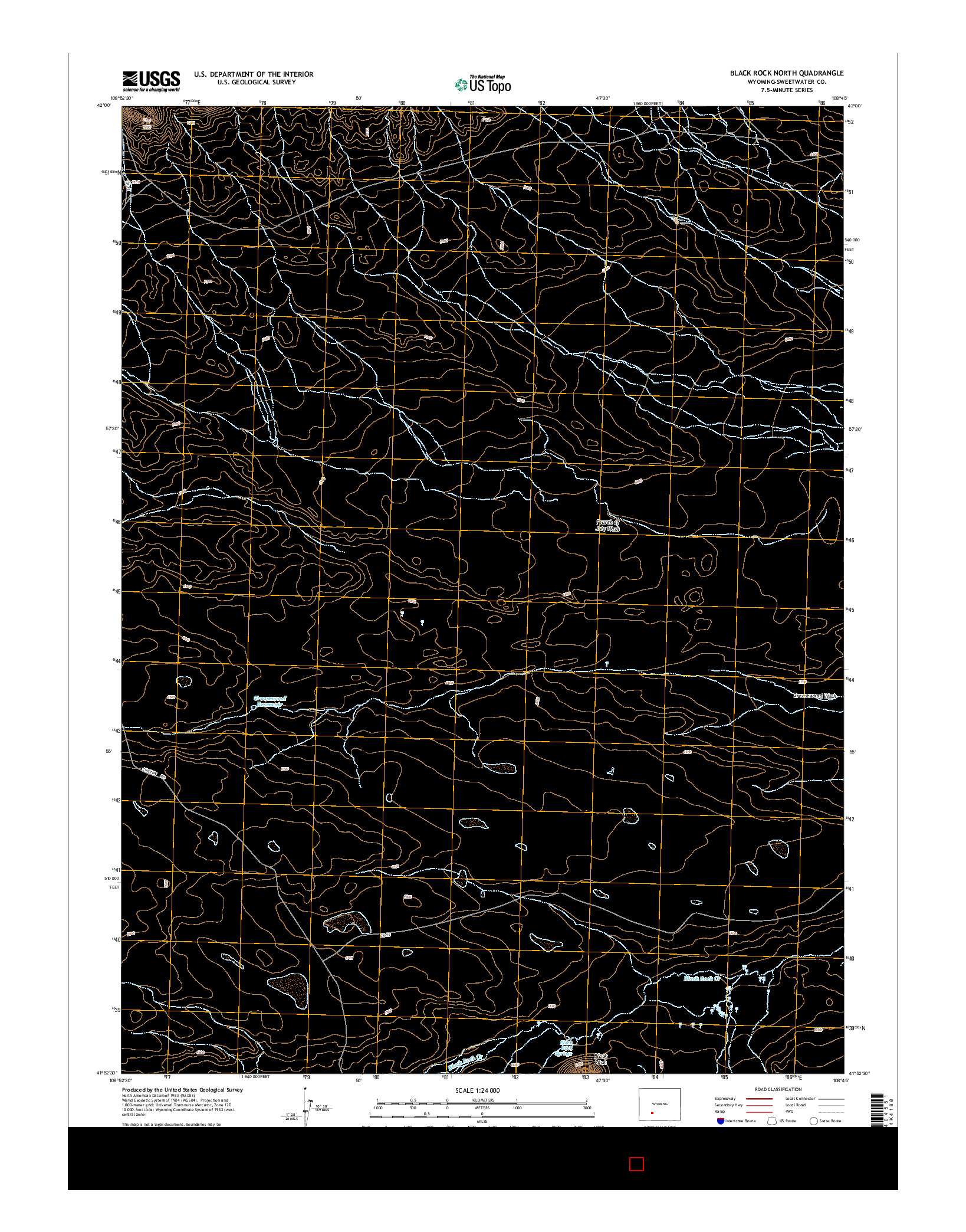 USGS US TOPO 7.5-MINUTE MAP FOR BLACK ROCK NORTH, WY 2015