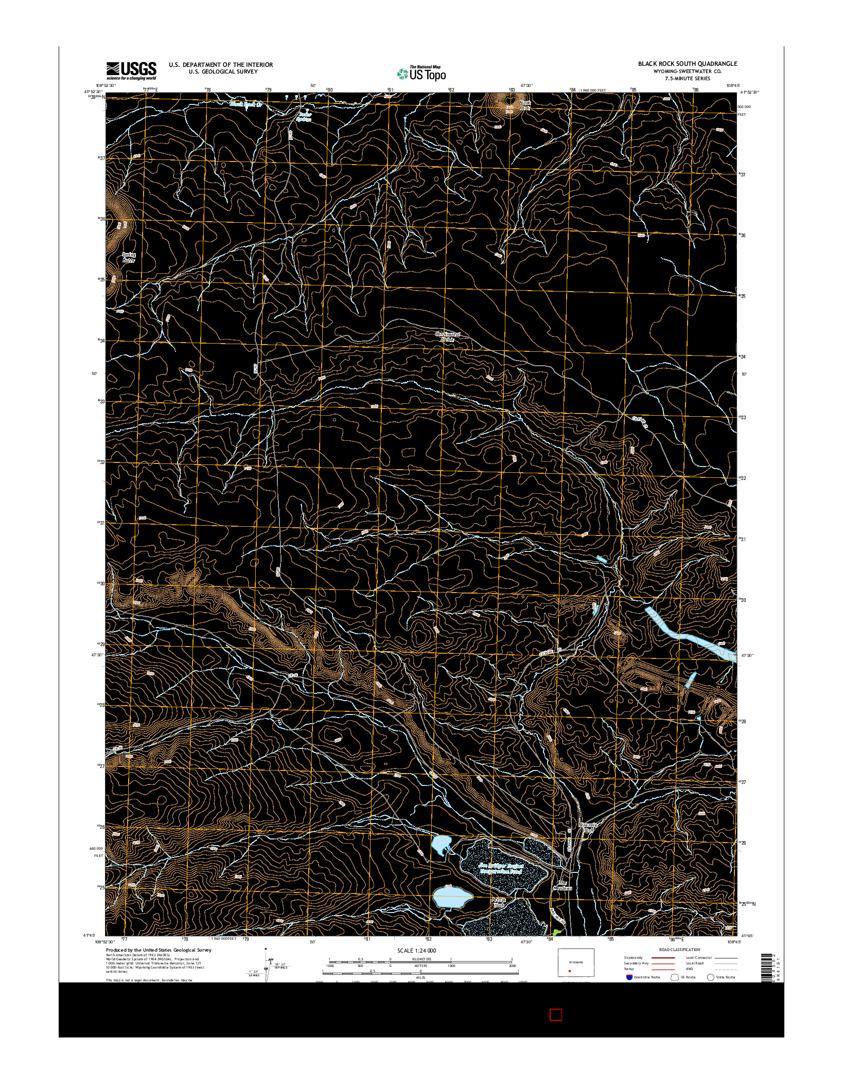 USGS US TOPO 7.5-MINUTE MAP FOR BLACK ROCK SOUTH, WY 2015