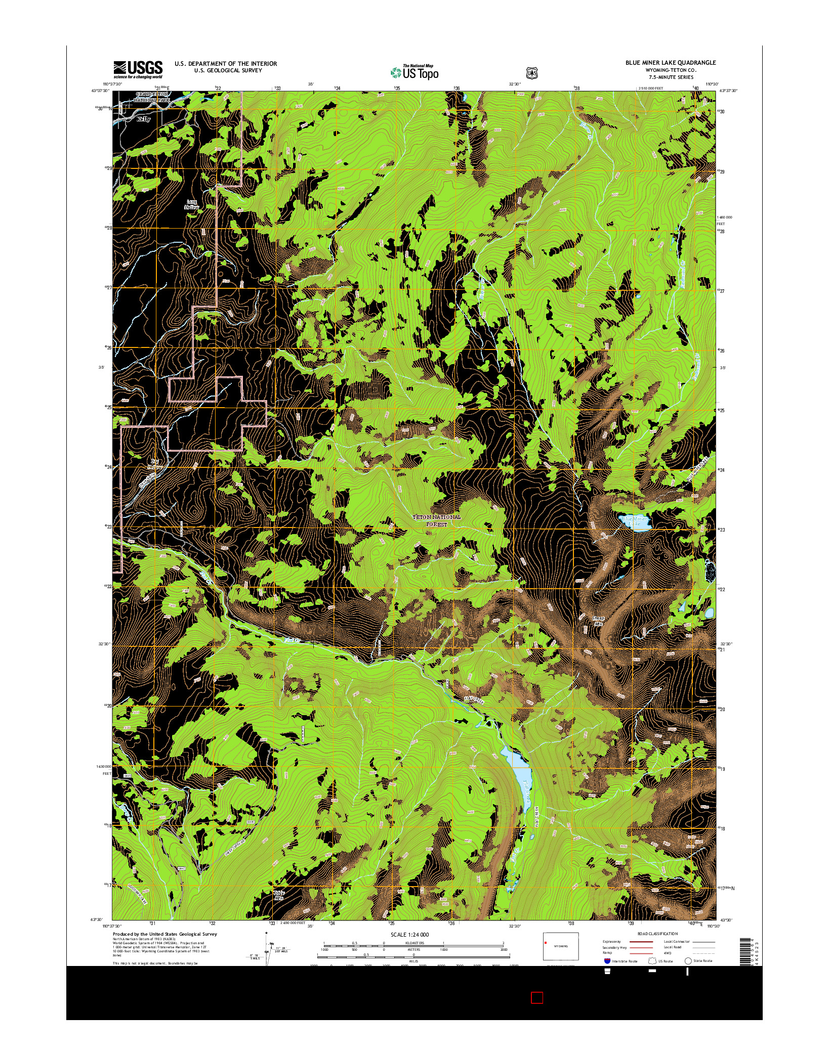 USGS US TOPO 7.5-MINUTE MAP FOR BLUE MINER LAKE, WY 2015