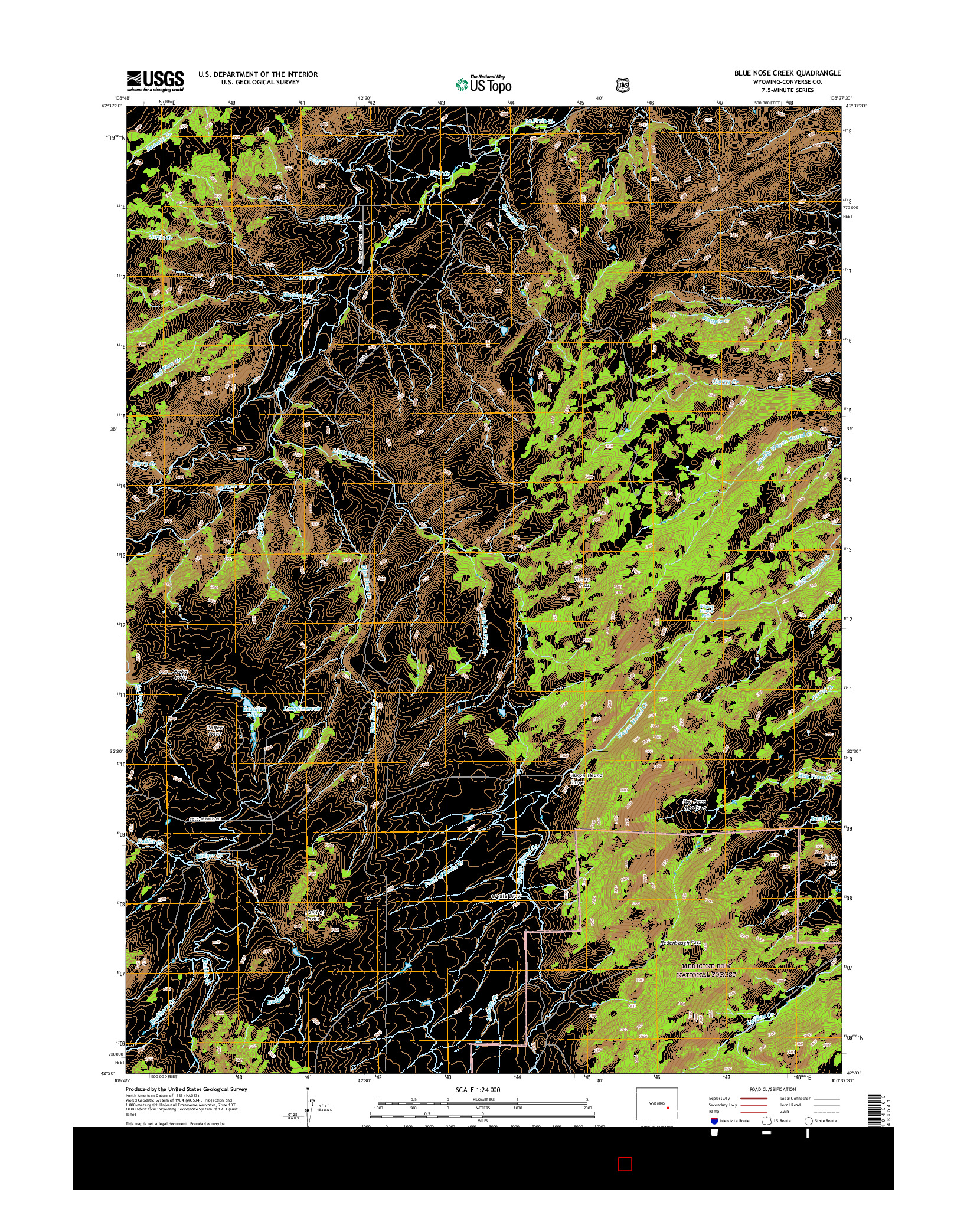 USGS US TOPO 7.5-MINUTE MAP FOR BLUE NOSE CREEK, WY 2015