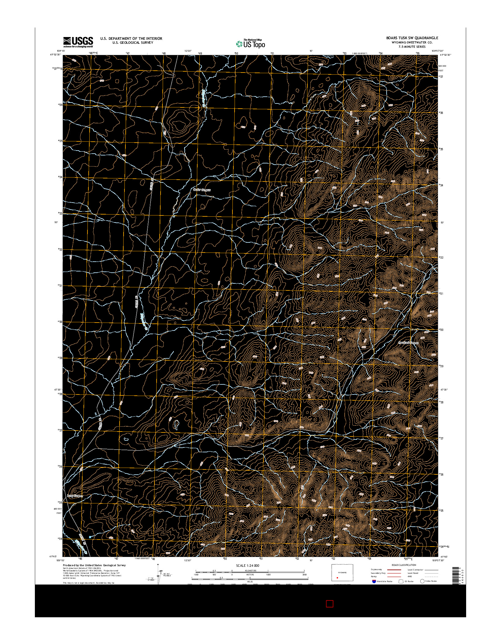 USGS US TOPO 7.5-MINUTE MAP FOR BOARS TUSK SW, WY 2015