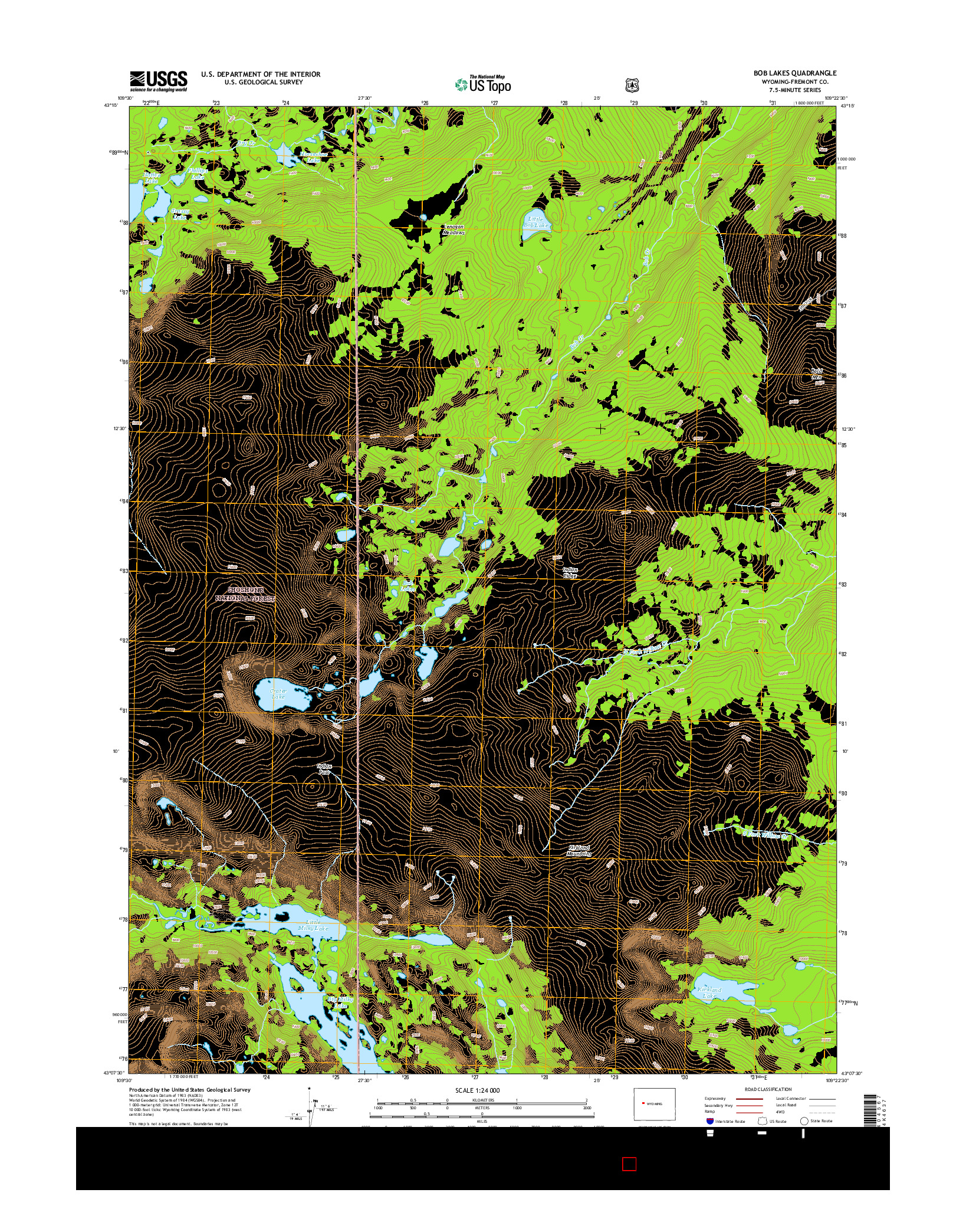 USGS US TOPO 7.5-MINUTE MAP FOR BOB LAKES, WY 2015