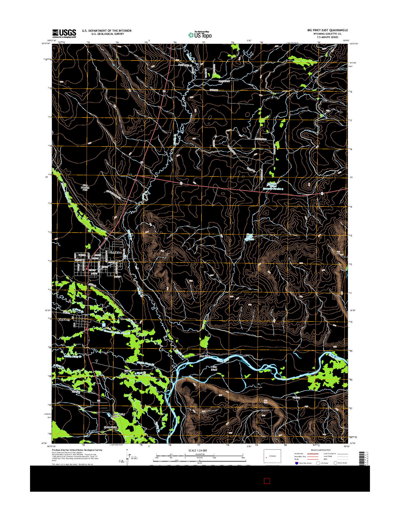 USGS US TOPO 7.5-MINUTE MAP FOR BIG PINEY EAST, WY 2015