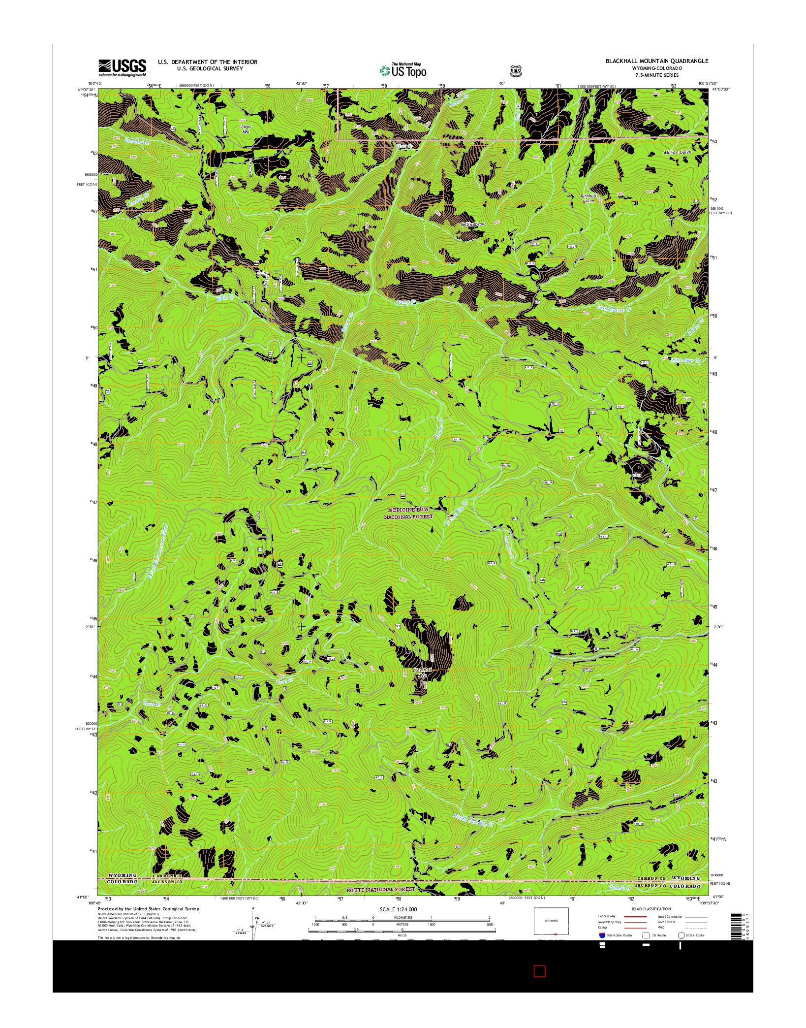 USGS US TOPO 7.5-MINUTE MAP FOR BLACKHALL MOUNTAIN, WY-CO 2015
