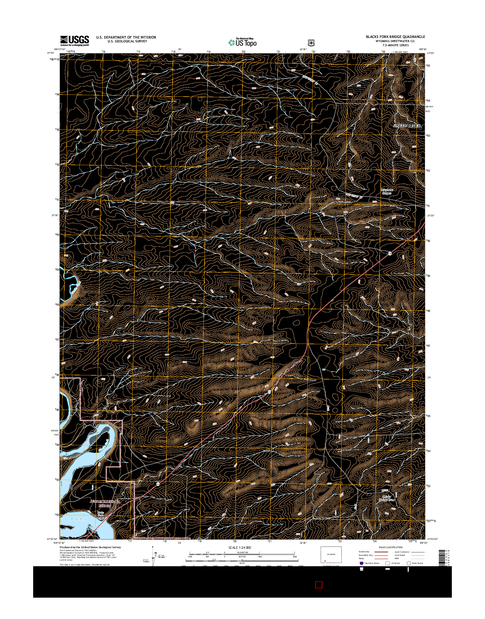 USGS US TOPO 7.5-MINUTE MAP FOR BLACKS FORK BRIDGE, WY 2015