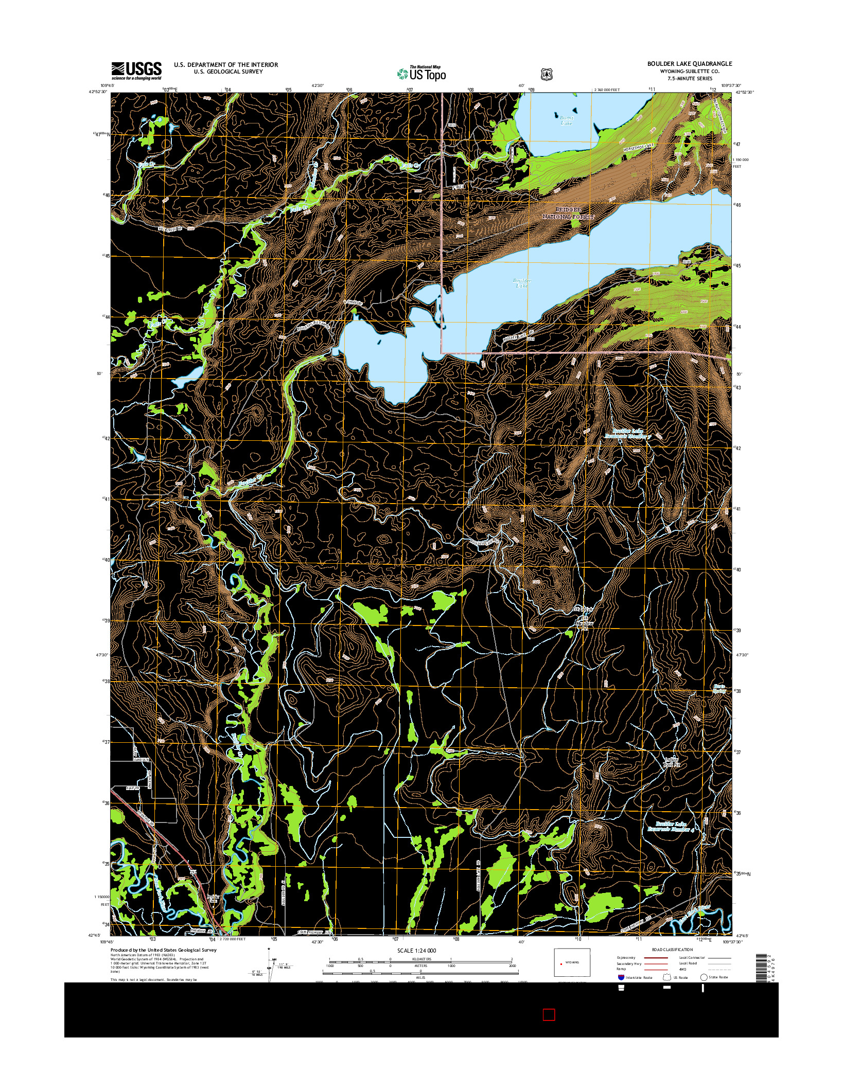 USGS US TOPO 7.5-MINUTE MAP FOR BOULDER LAKE, WY 2015