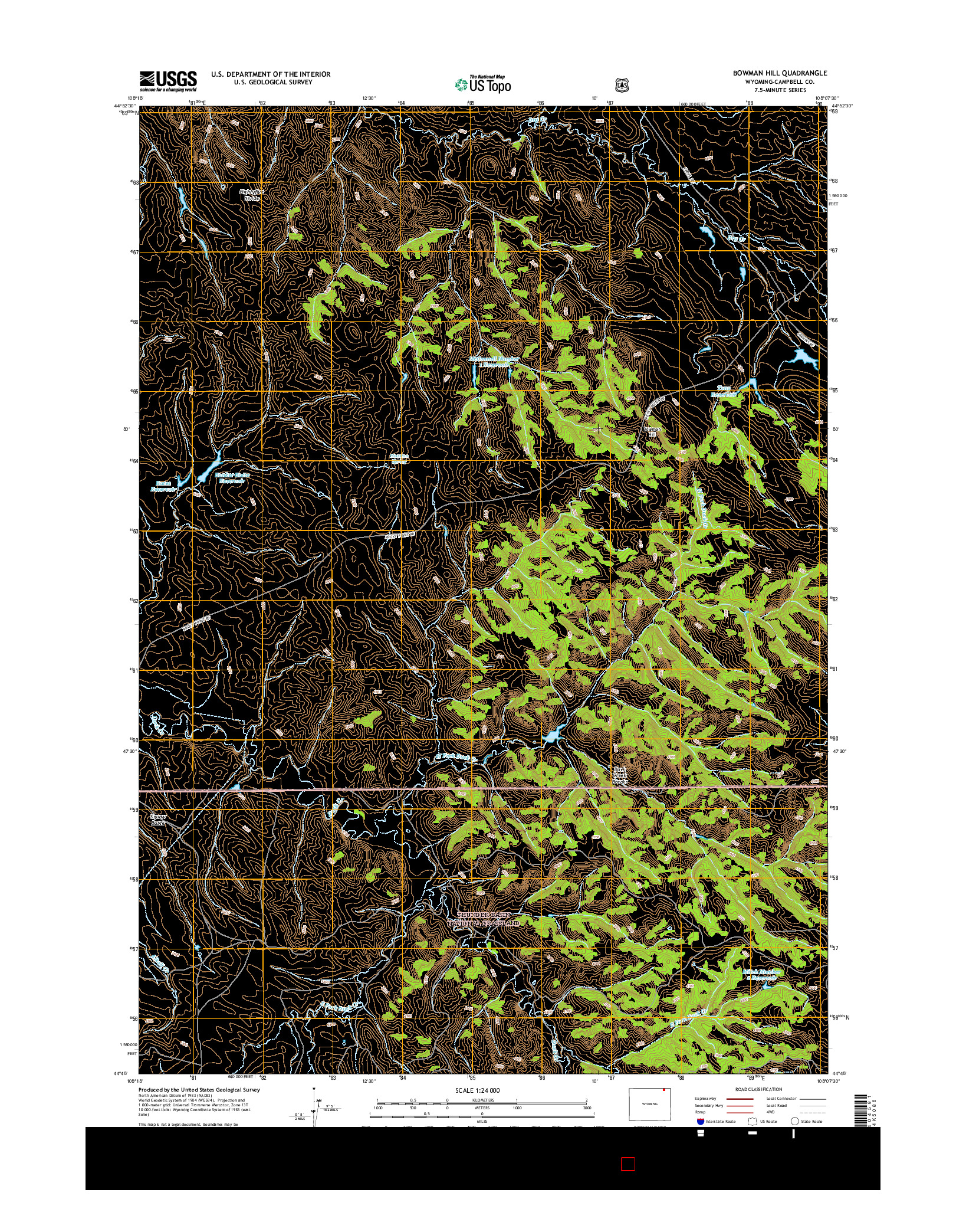 USGS US TOPO 7.5-MINUTE MAP FOR BOWMAN HILL, WY 2015
