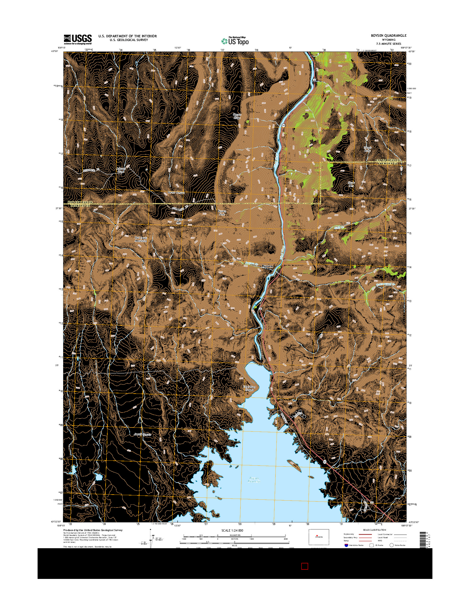 USGS US TOPO 7.5-MINUTE MAP FOR BOYSEN, WY 2015