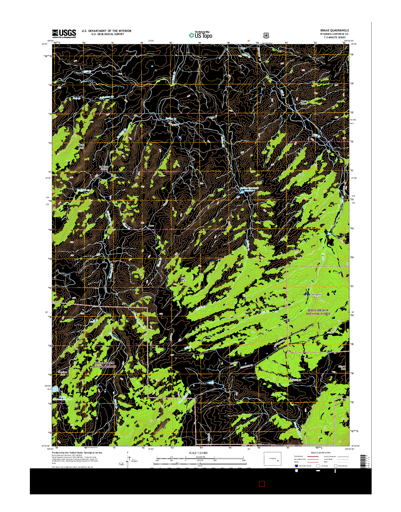 USGS US TOPO 7.5-MINUTE MAP FOR BRAAE, WY 2015