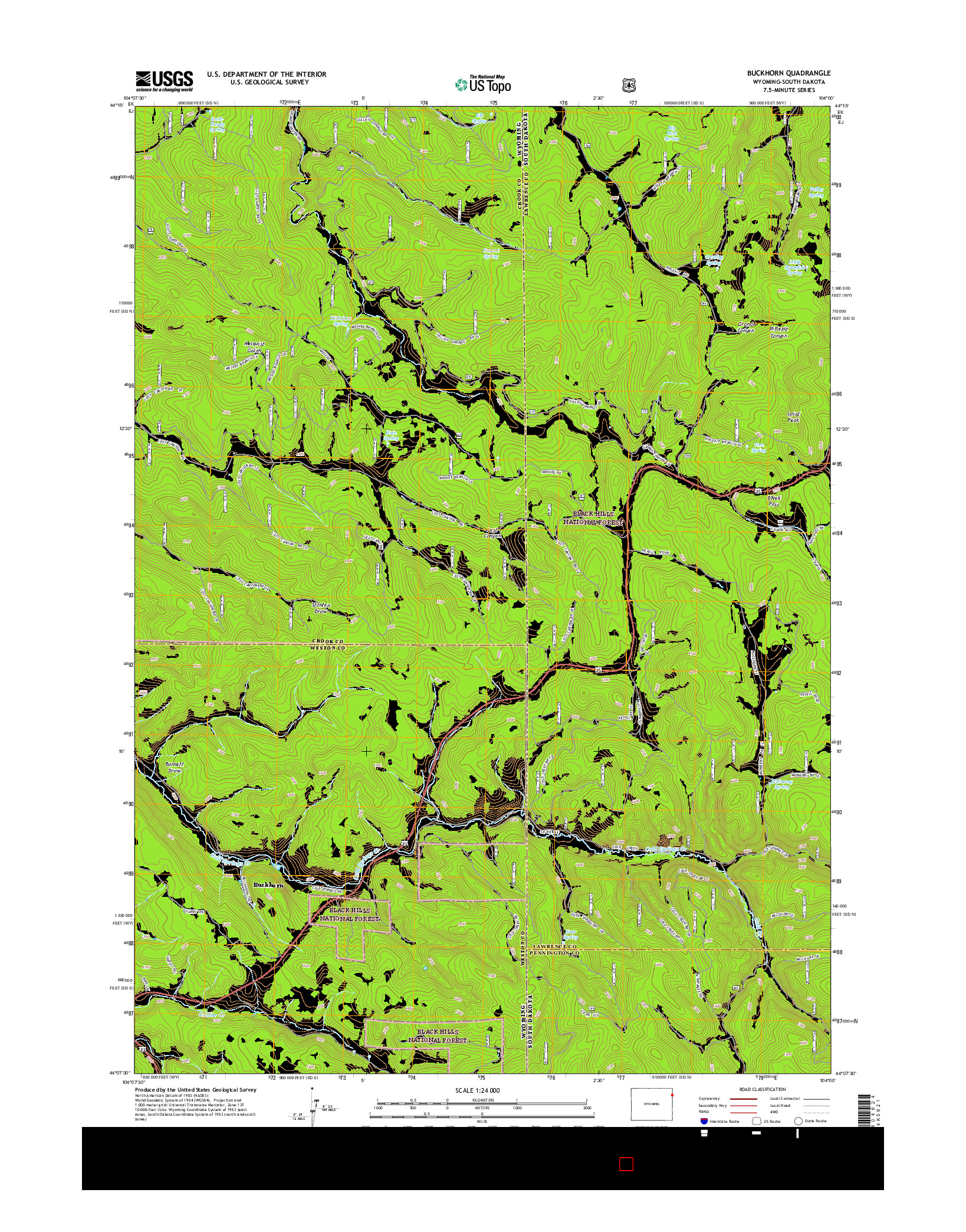 USGS US TOPO 7.5-MINUTE MAP FOR BUCKHORN, WY-SD 2015