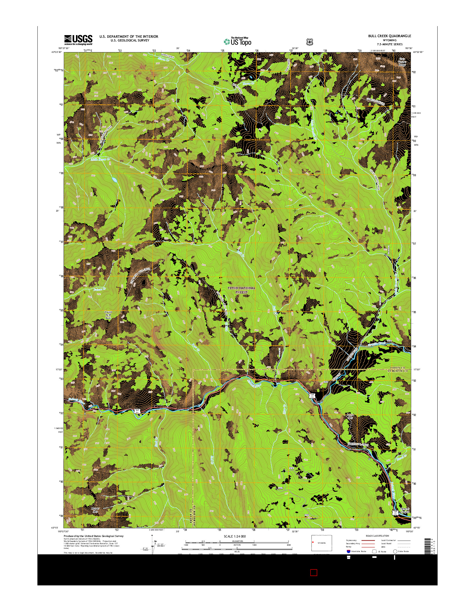 USGS US TOPO 7.5-MINUTE MAP FOR BULL CREEK, WY 2015