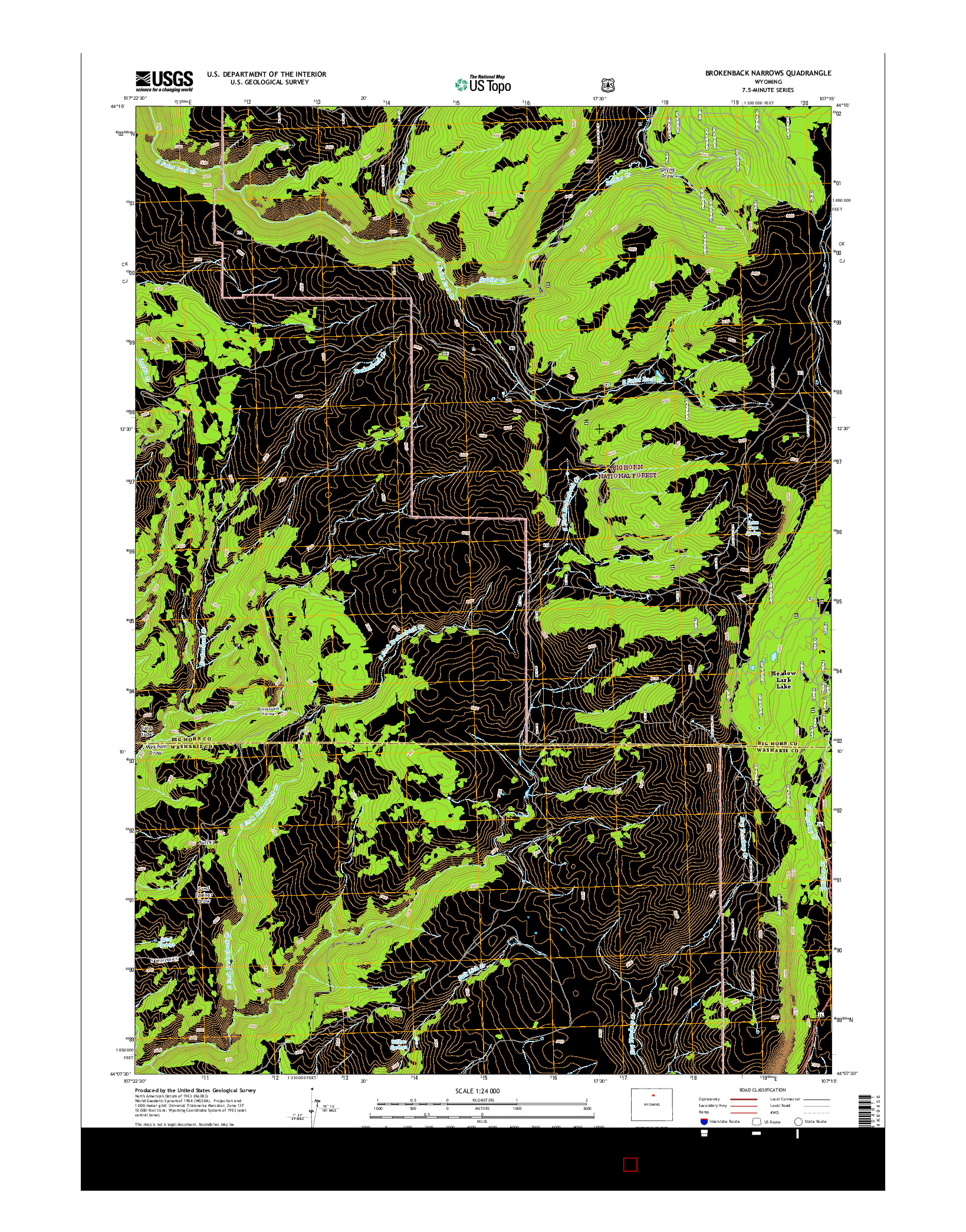 USGS US TOPO 7.5-MINUTE MAP FOR BROKENBACK NARROWS, WY 2015