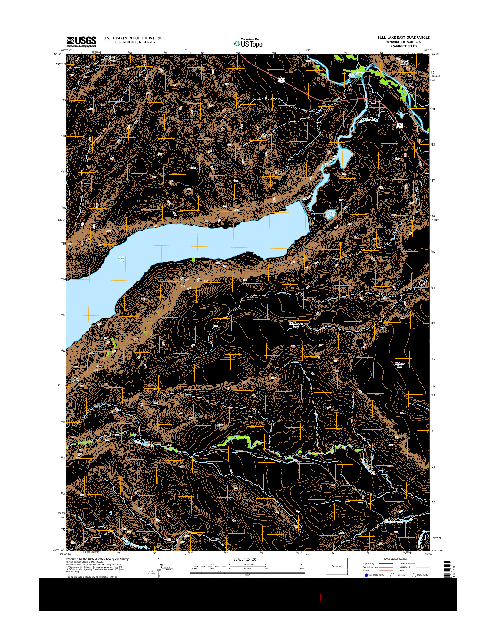 USGS US TOPO 7.5-MINUTE MAP FOR BULL LAKE EAST, WY 2015