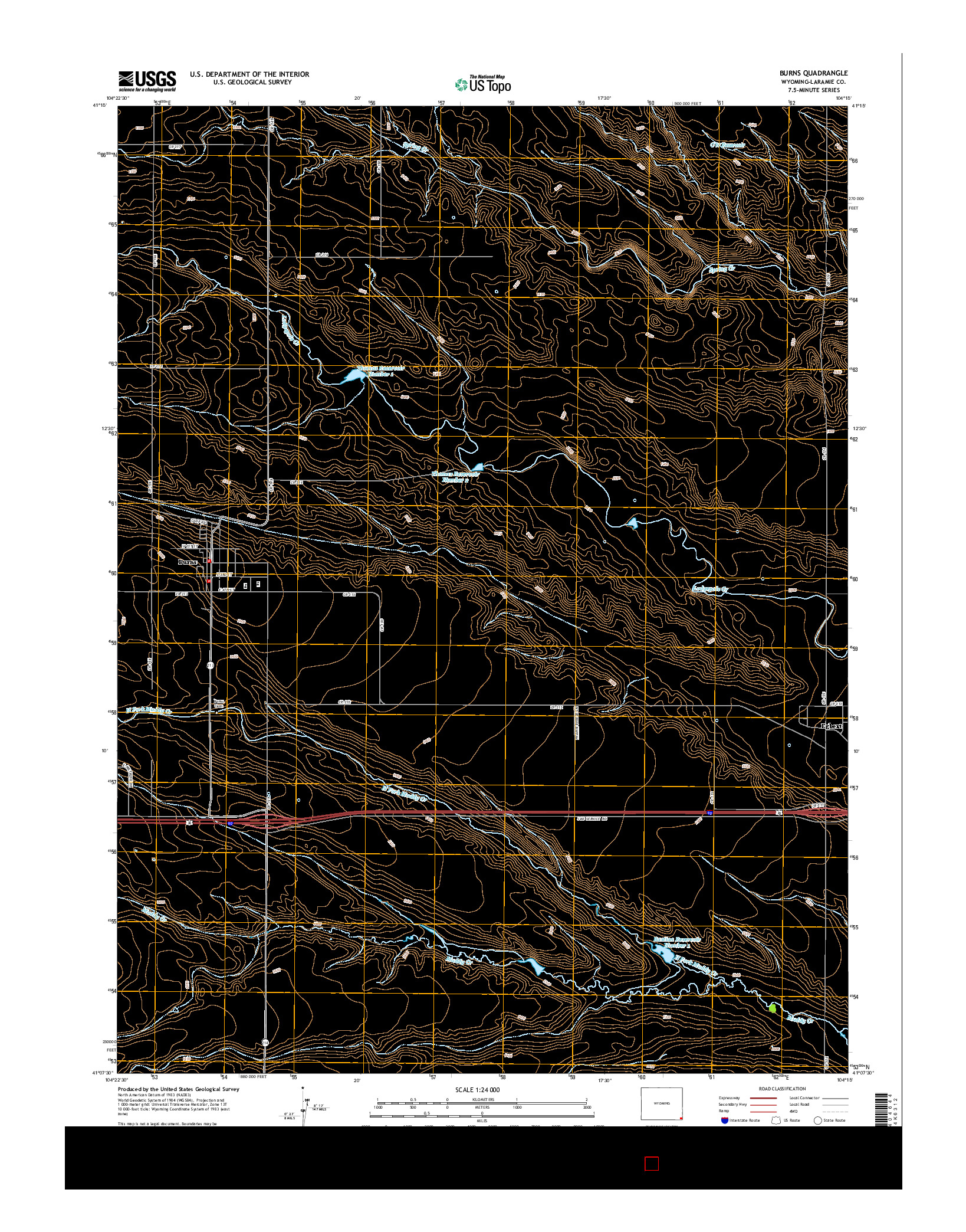 USGS US TOPO 7.5-MINUTE MAP FOR BURNS, WY 2015