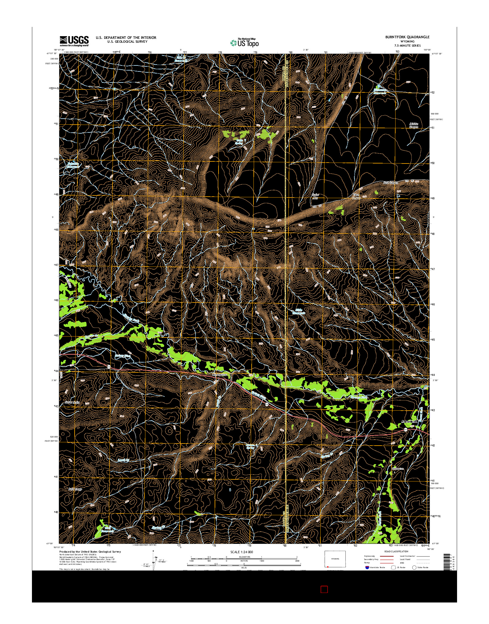 USGS US TOPO 7.5-MINUTE MAP FOR BURNTFORK, WY 2015